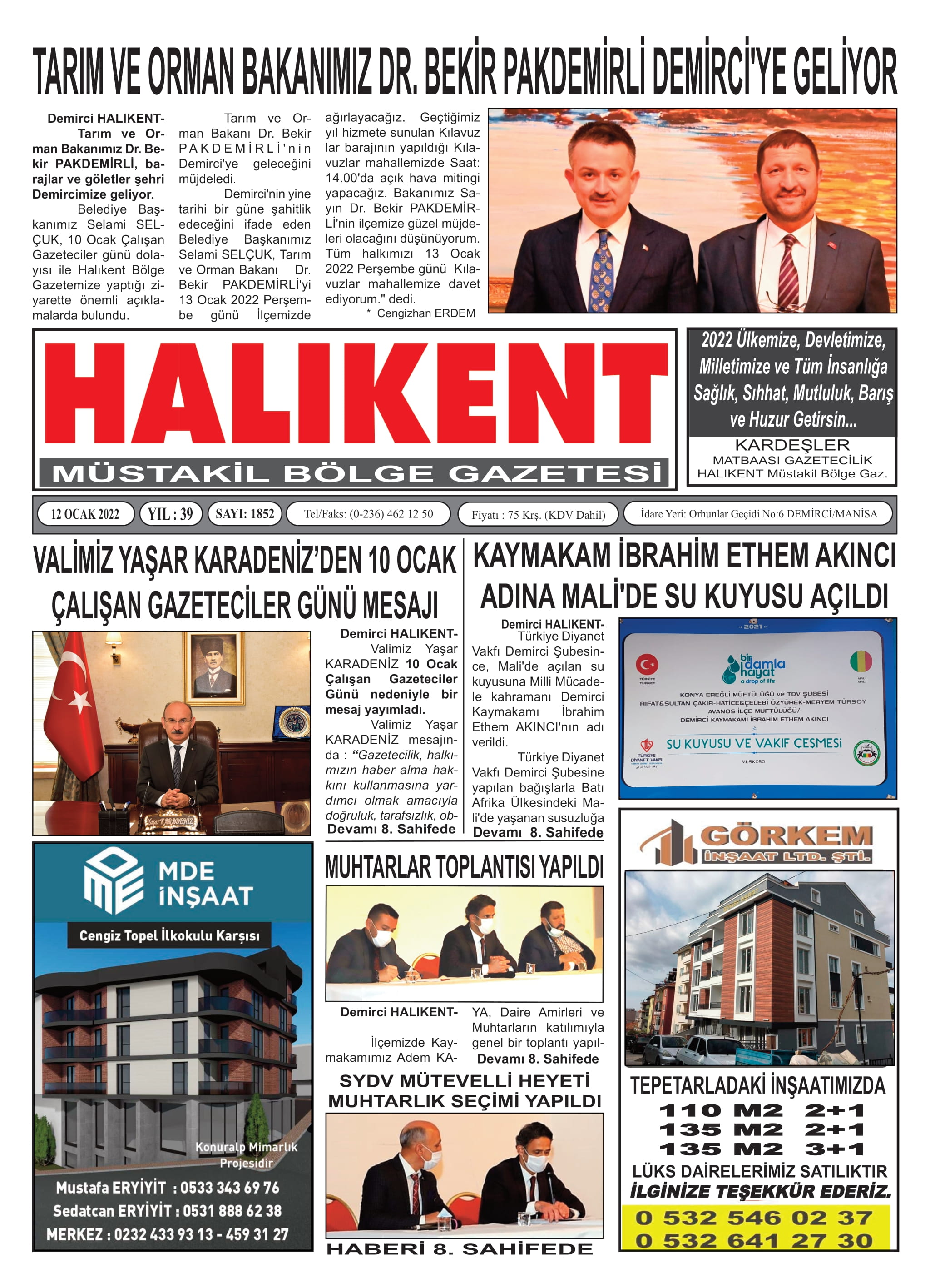 16 Ocak 2022 Halikent Gazete Manşeti