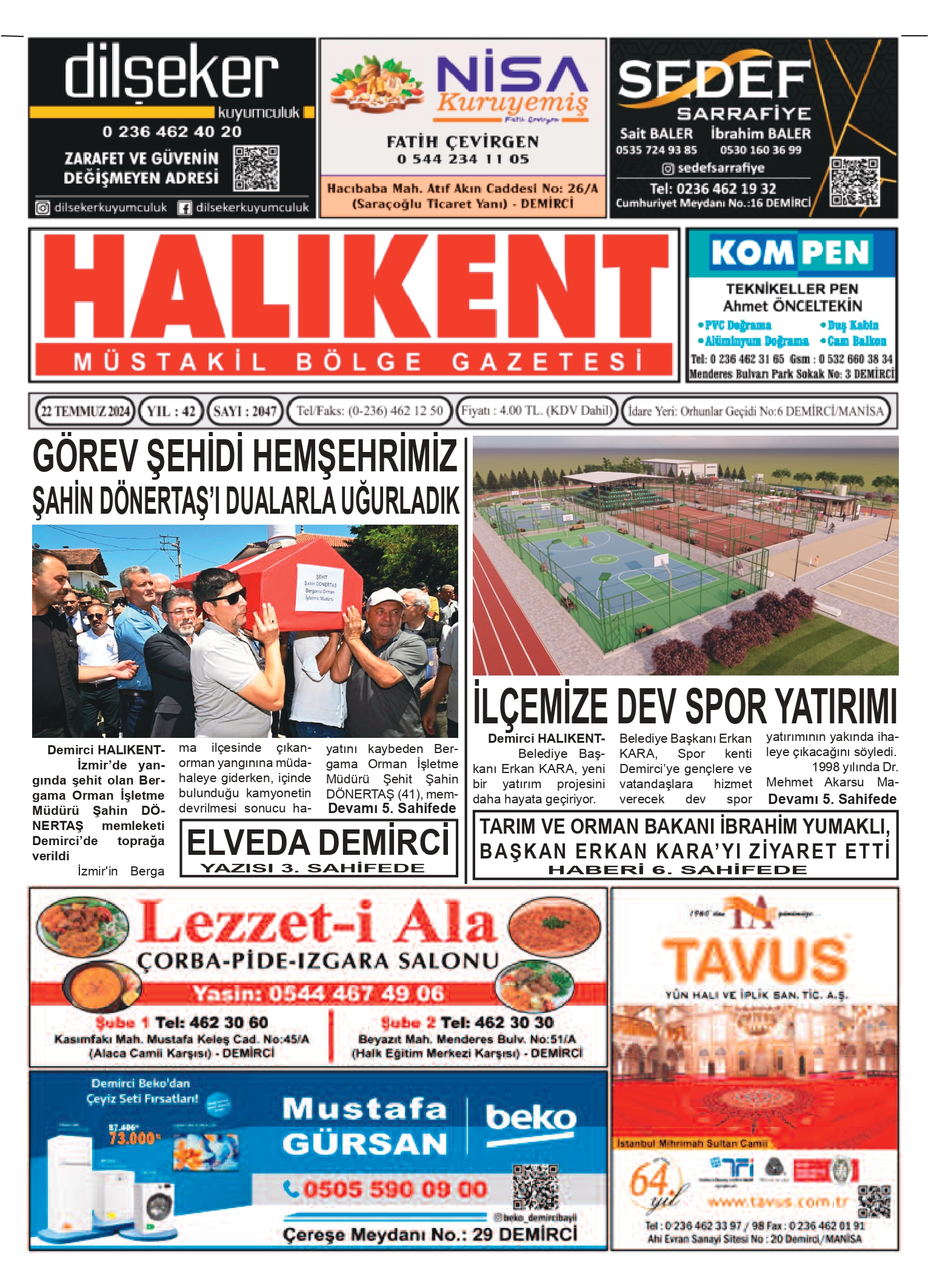 24 Temmuz 2024 Halikent Gazete Manşeti