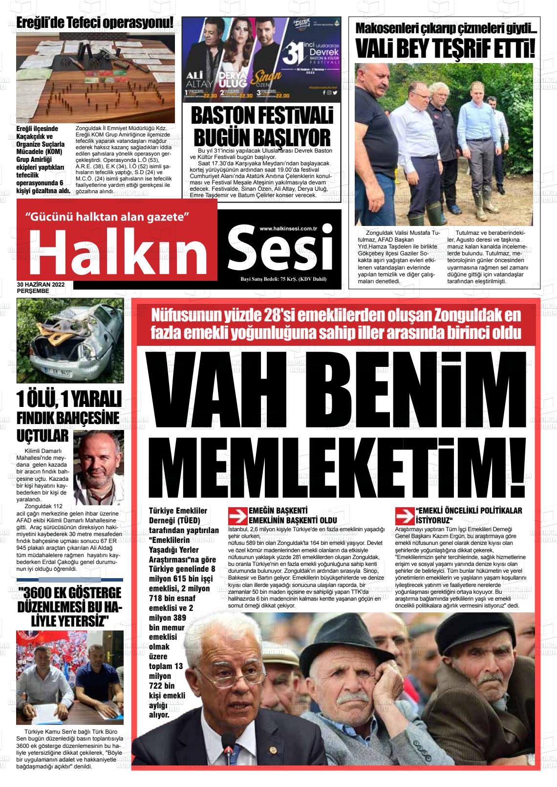 01 Temmuz 2022 Halkınsesi Gazete Manşeti