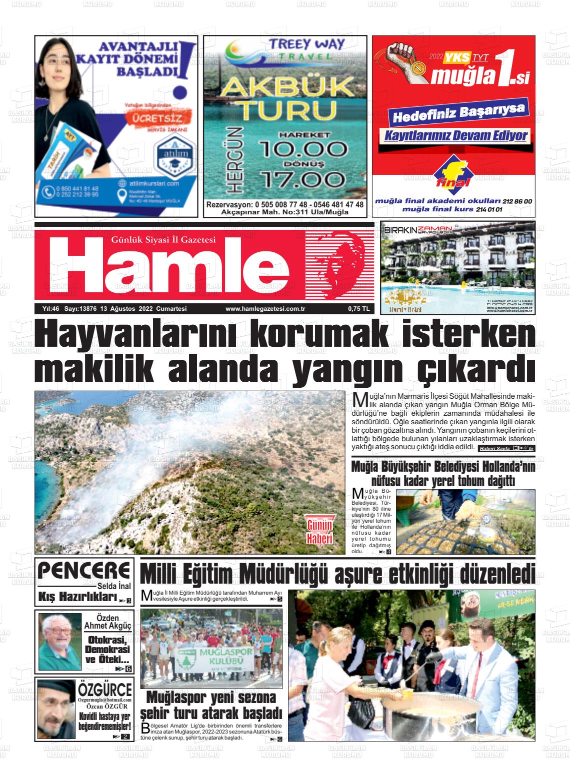 13 Ağustos 2022 Hamle Gazete Manşeti