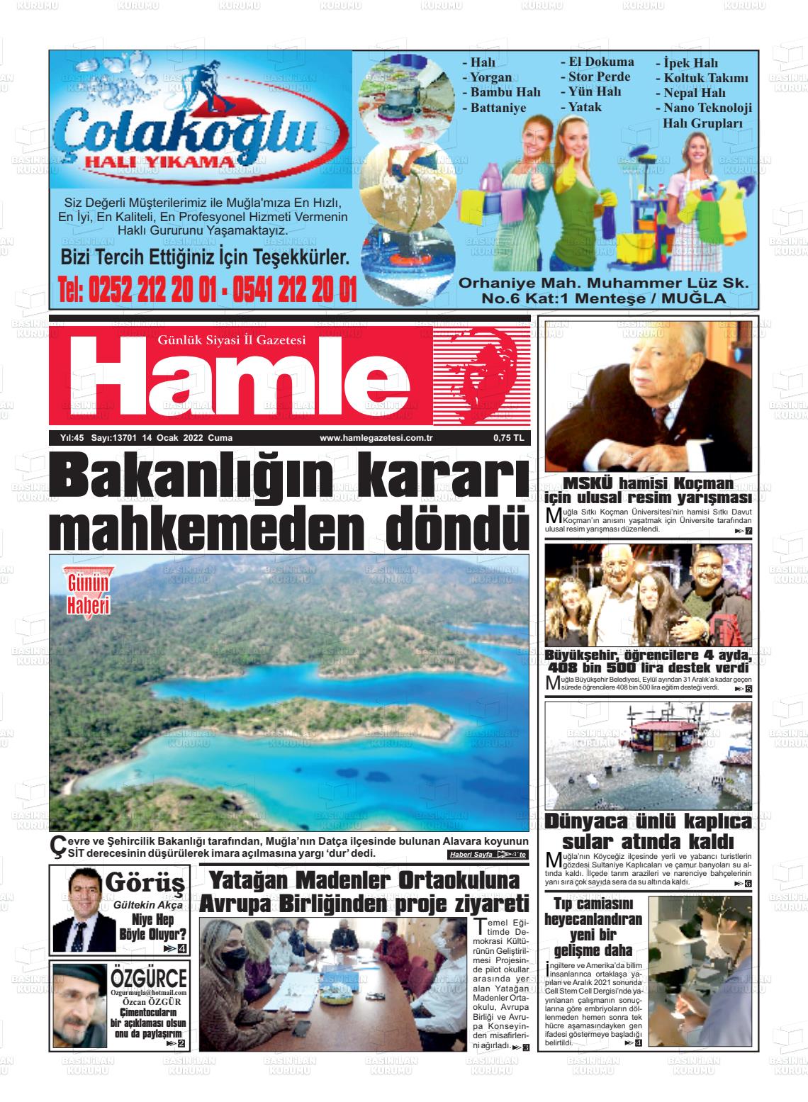 14 Ocak 2022 Hamle Gazete Manşeti