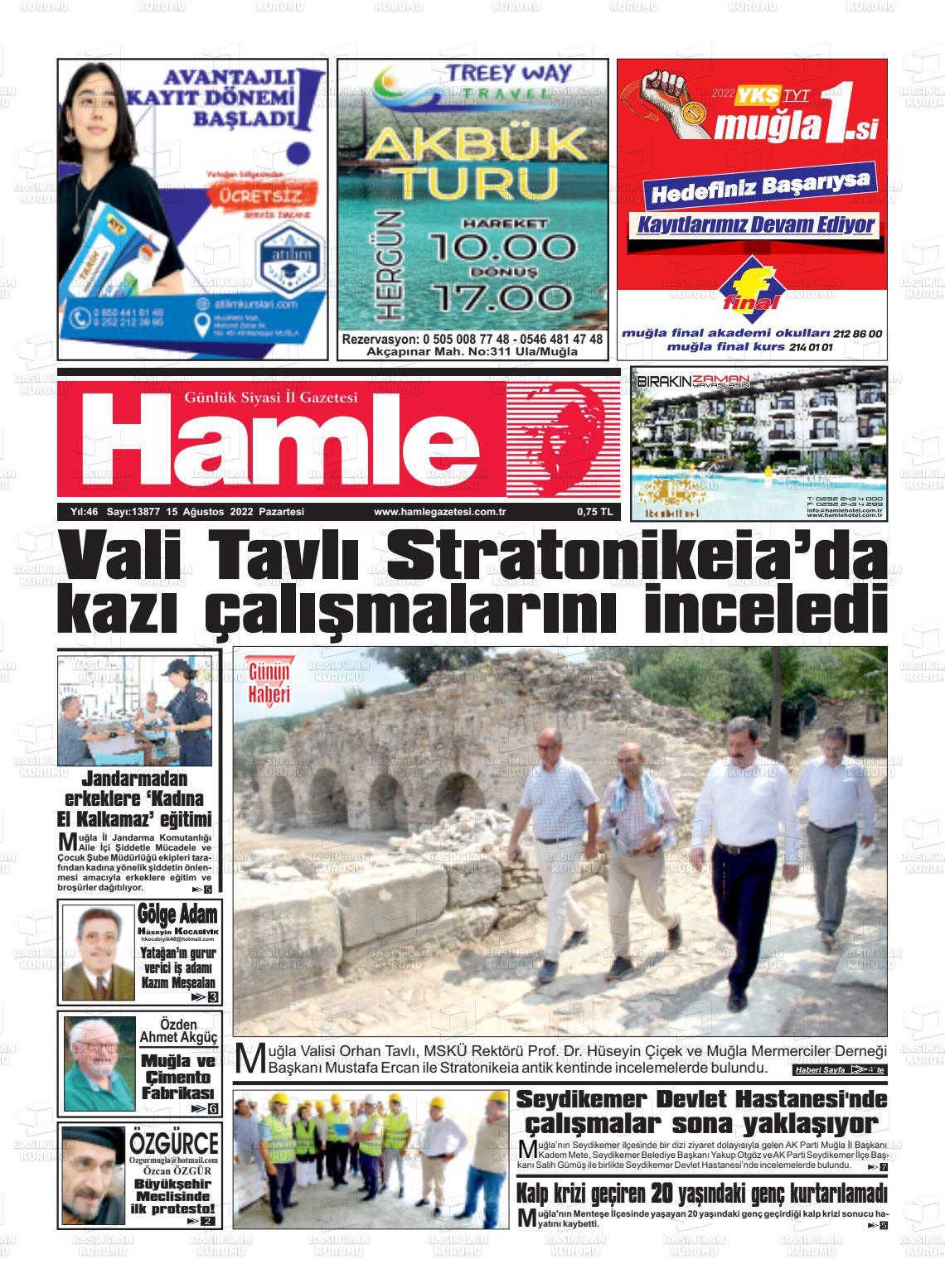 15 Ağustos 2022 Hamle Gazete Manşeti