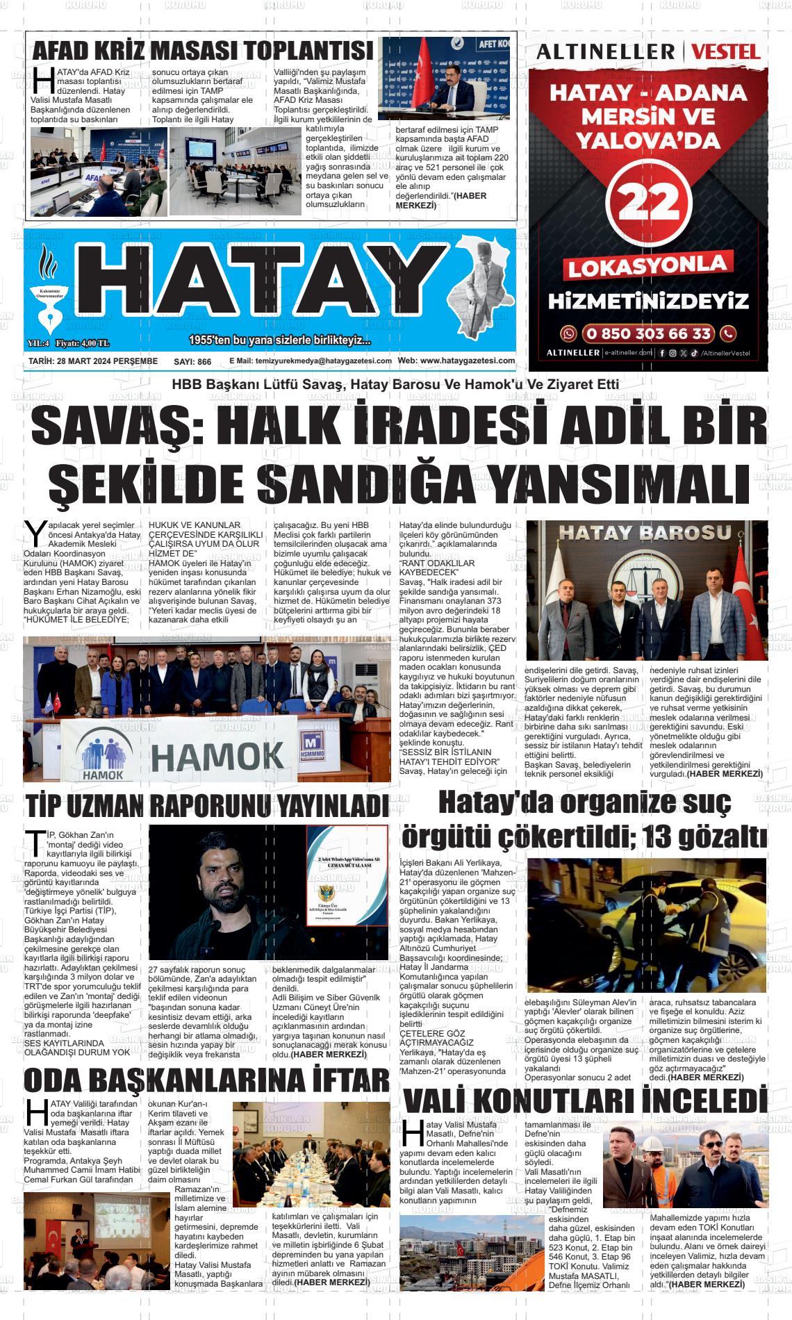 28 Mart 2024 Zafer Gazete Manşeti