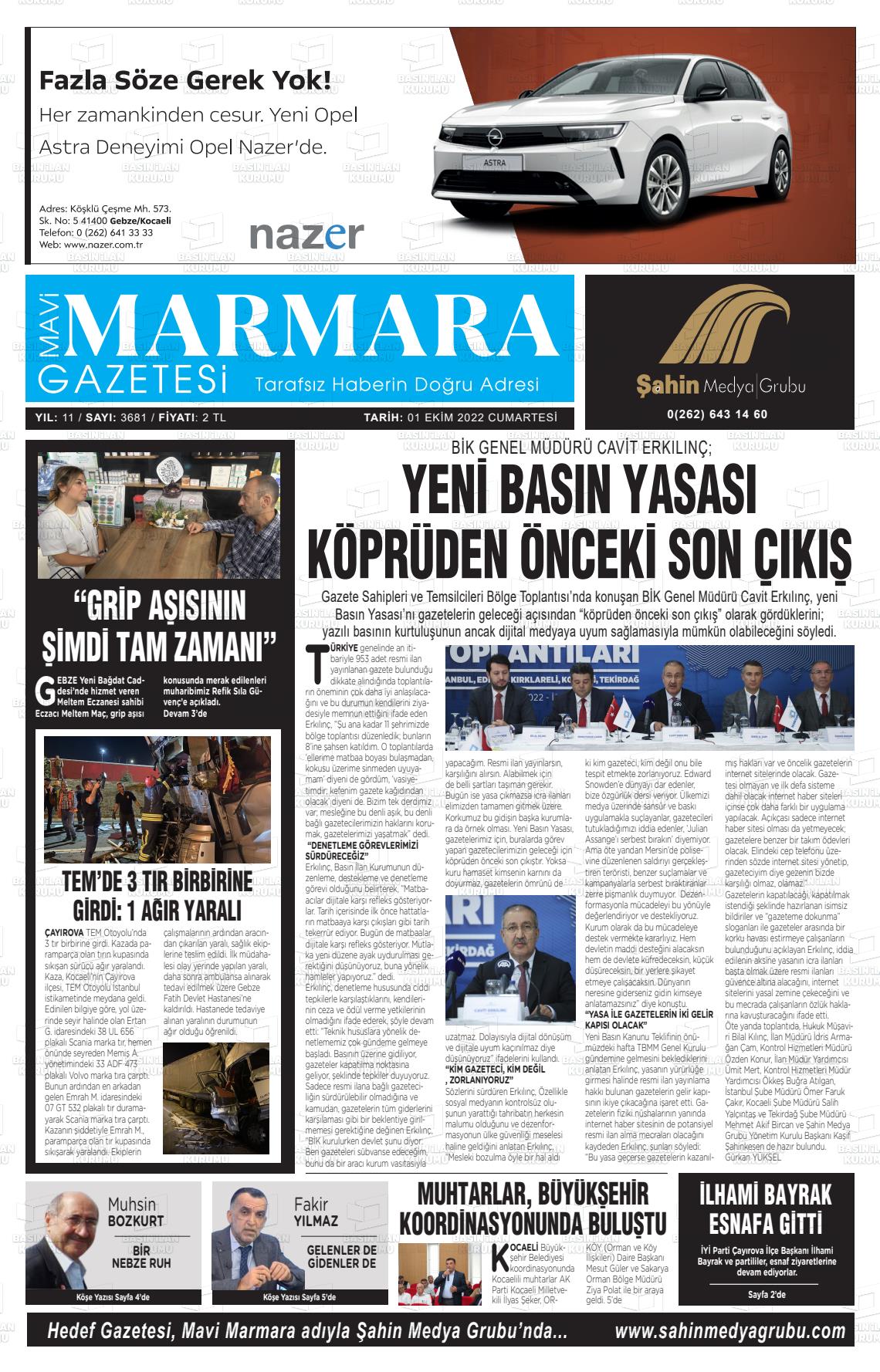01 Ekim 2022 Hedef Gazete Manşeti
