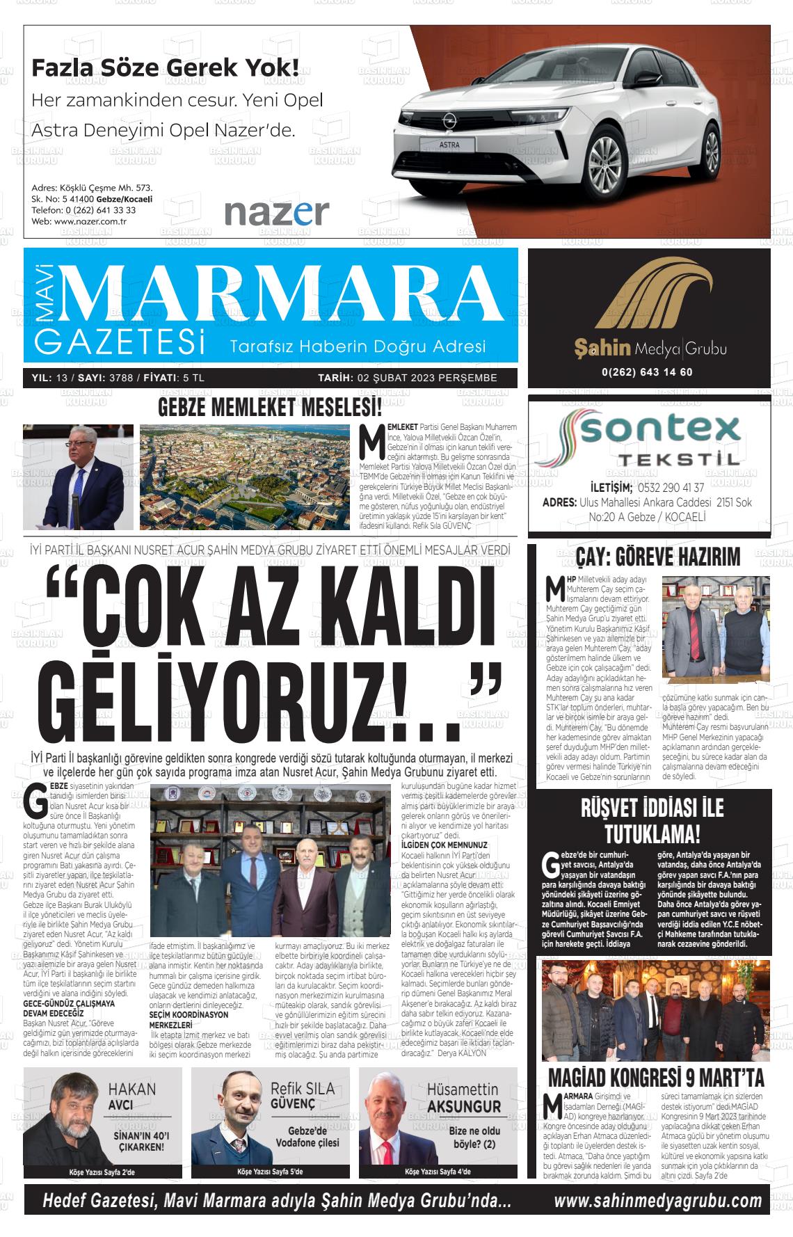 02 Şubat 2023 Hedef Gazete Manşeti