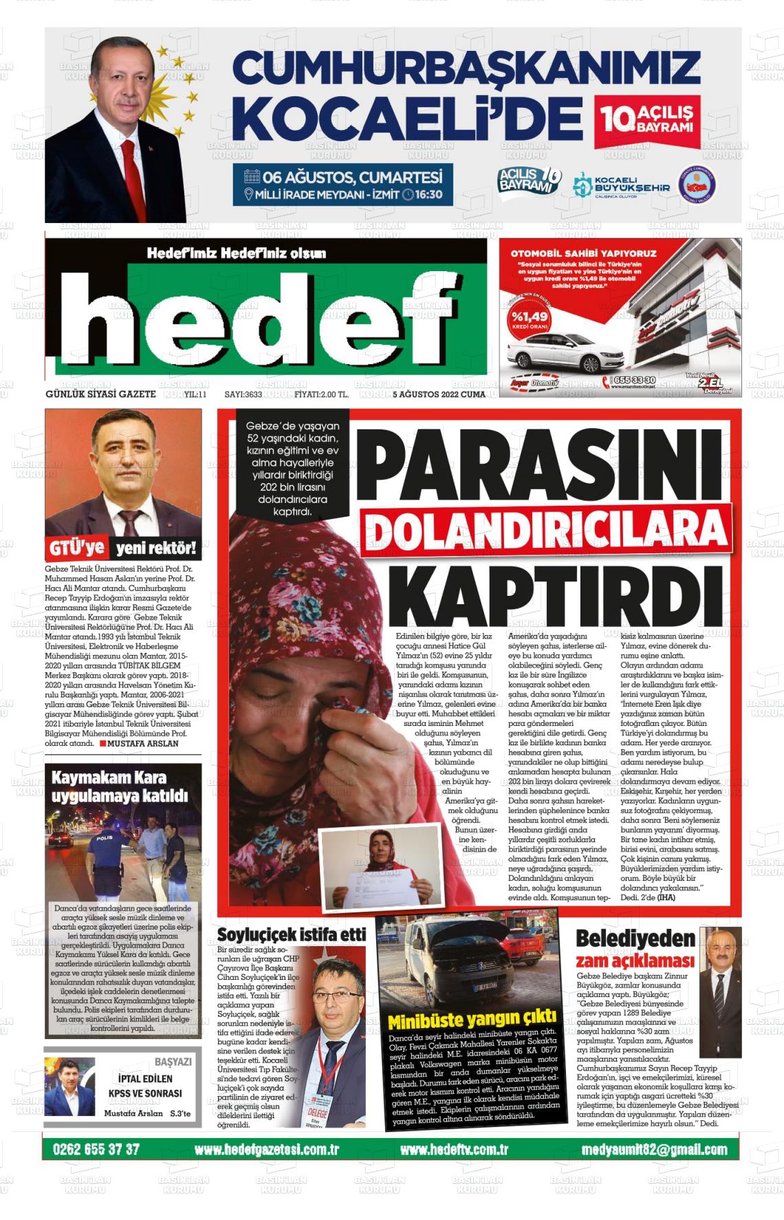 05 Ağustos 2022 Hedef Gazete Manşeti