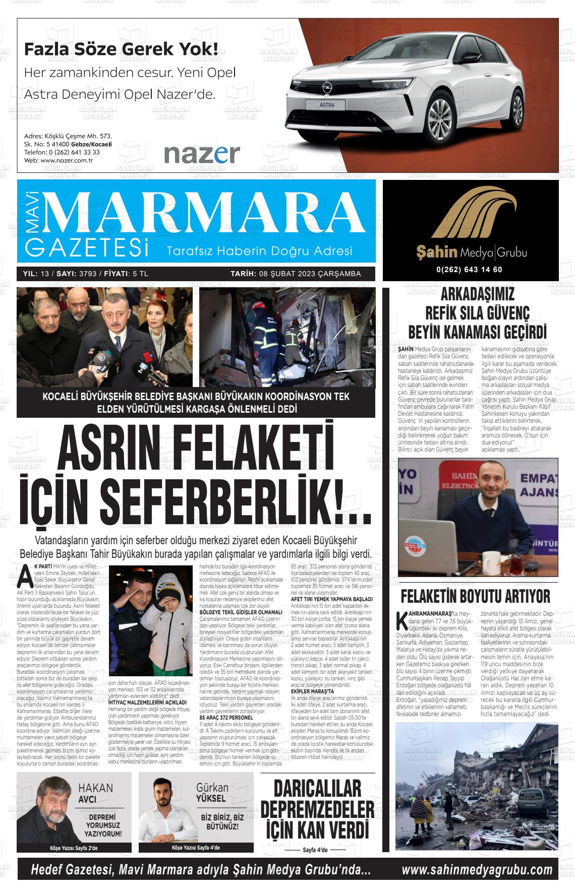 08 Şubat 2023 Hedef Gazete Manşeti