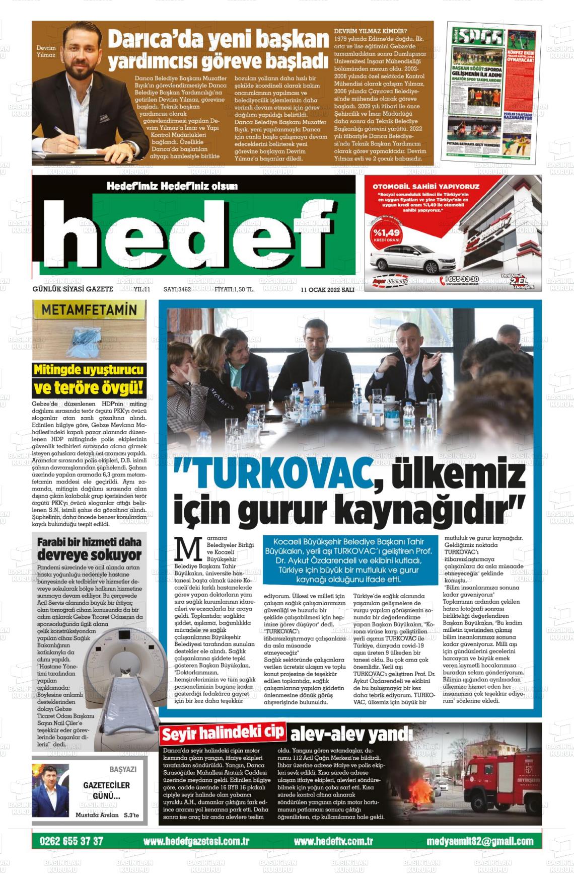 11 Ocak 2022 Hedef Gazete Manşeti