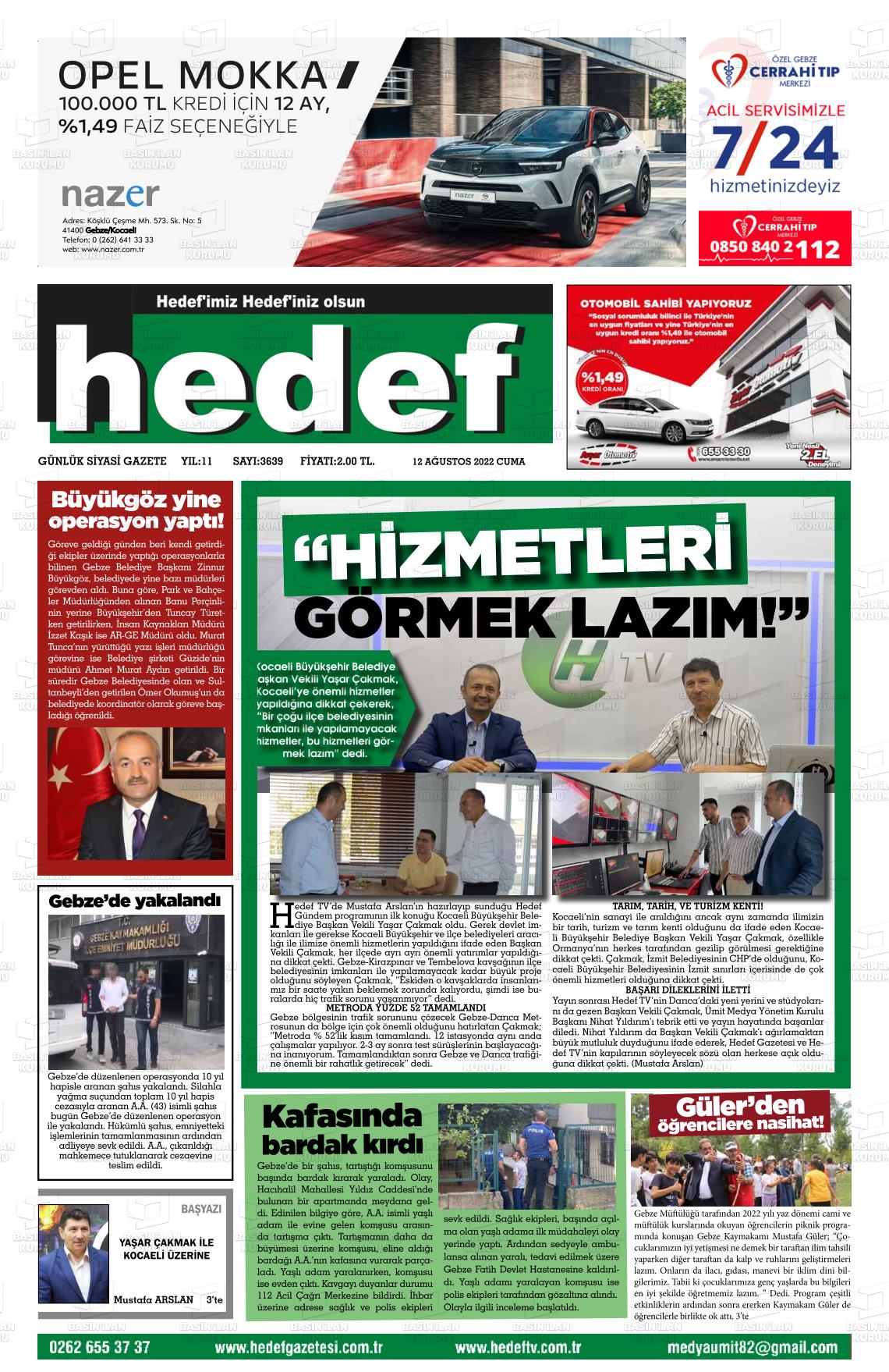 12 Ağustos 2022 Hedef Gazete Manşeti