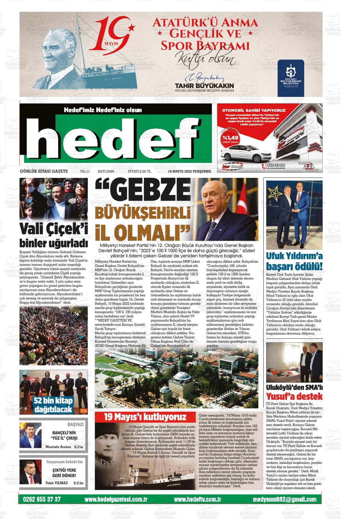 19 Mayıs 2022 Hedef Gazete Manşeti