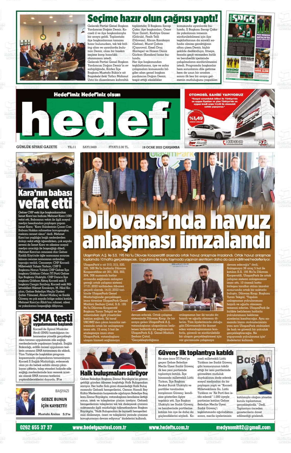 19 Ocak 2022 Hedef Gazete Manşeti