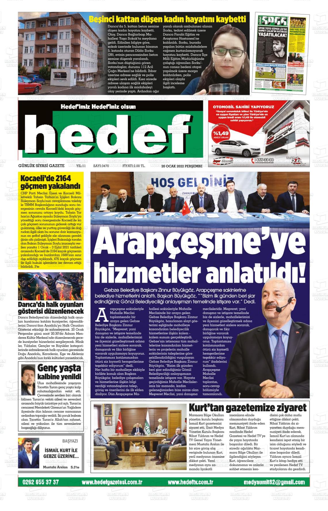 20 Ocak 2022 Hedef Gazete Manşeti