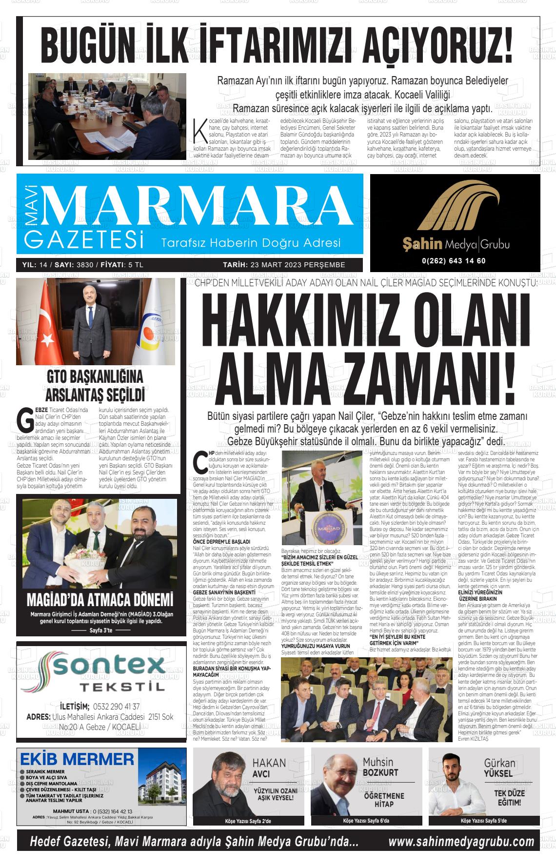 23 Mart 2023 Hedef Gazete Manşeti