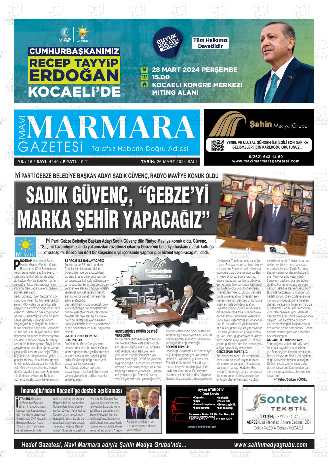 26 Mart 2024 Hedef Gazete Manşeti