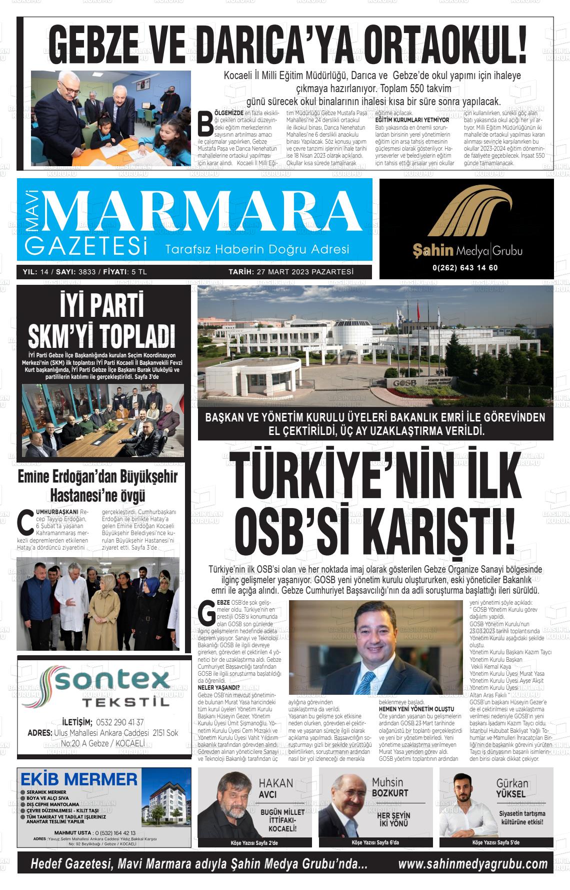 27 Mart 2023 Hedef Gazete Manşeti