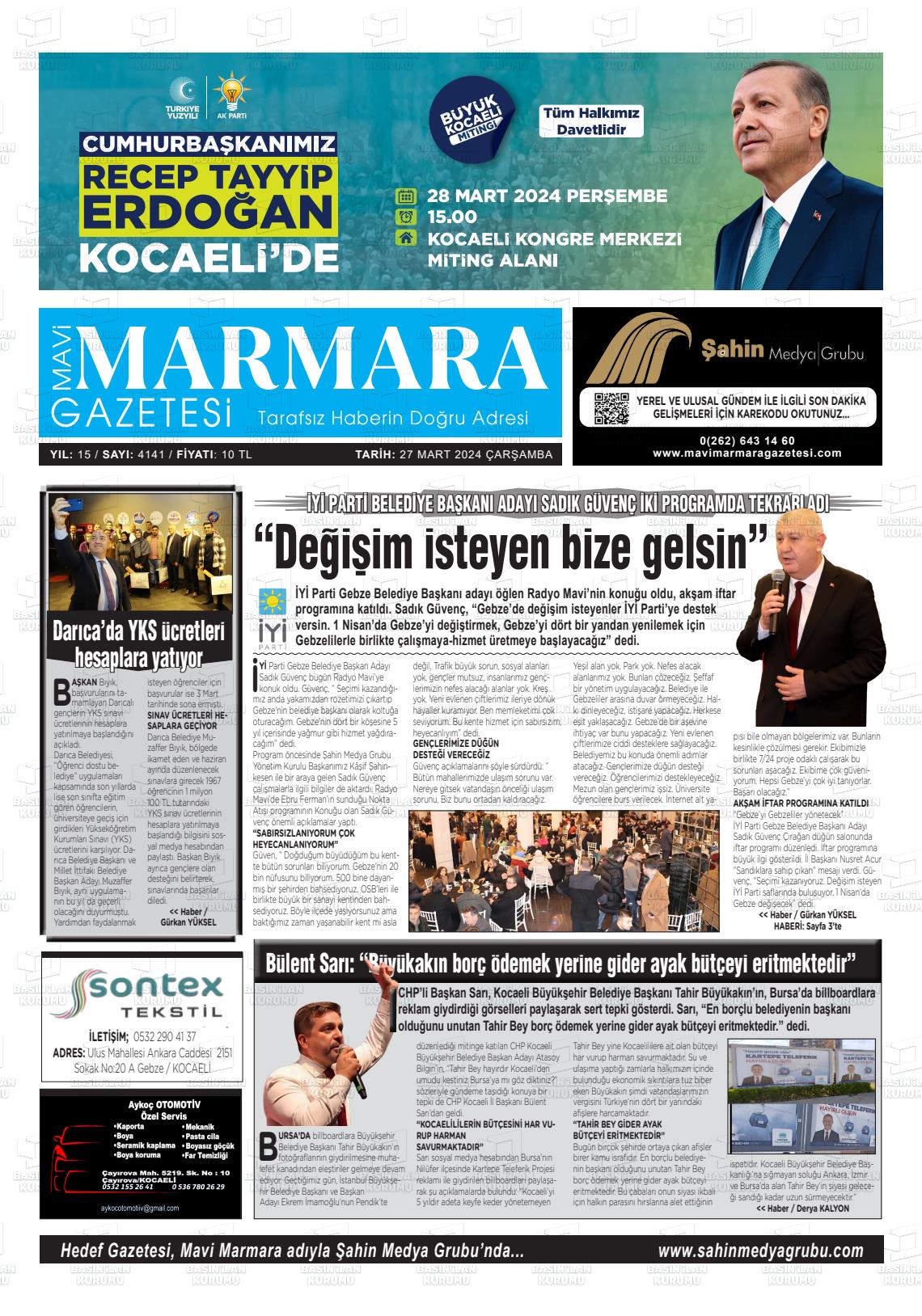 27 Mart 2024 Hedef Gazete Manşeti