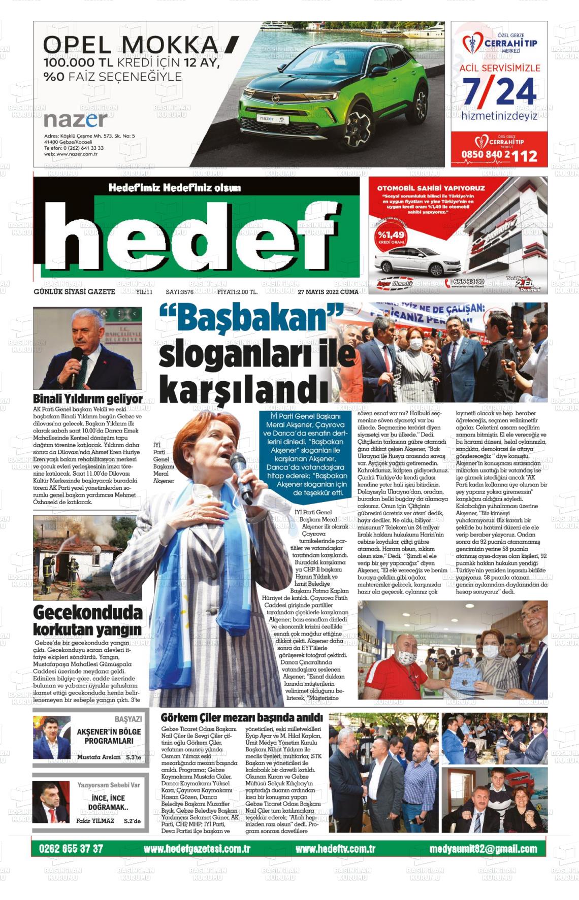 27 Mayıs 2022 Hedef Gazete Manşeti
