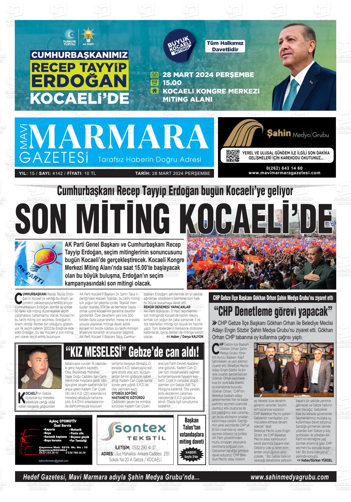 28 Mart 2024 Hedef Gazete Manşeti