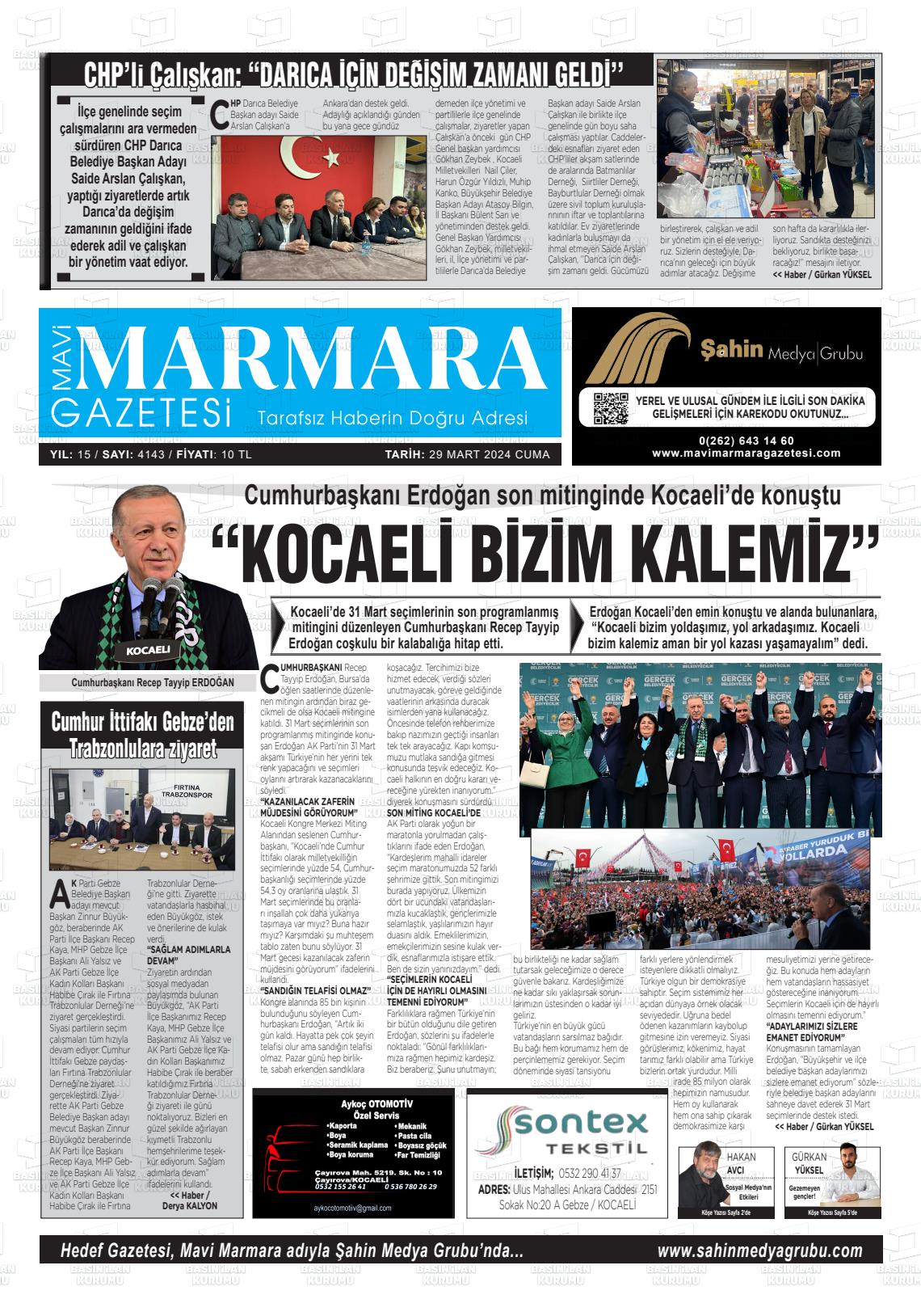 29 Mart 2024 Hedef Gazete Manşeti