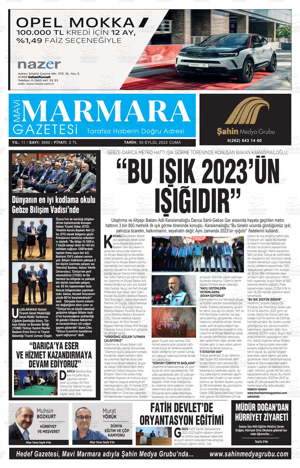 30 Eylül 2022 Hedef Gazete Manşeti