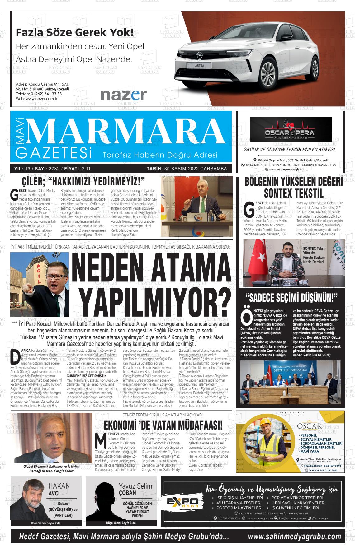 30 Kasım 2022 Hedef Gazete Manşeti