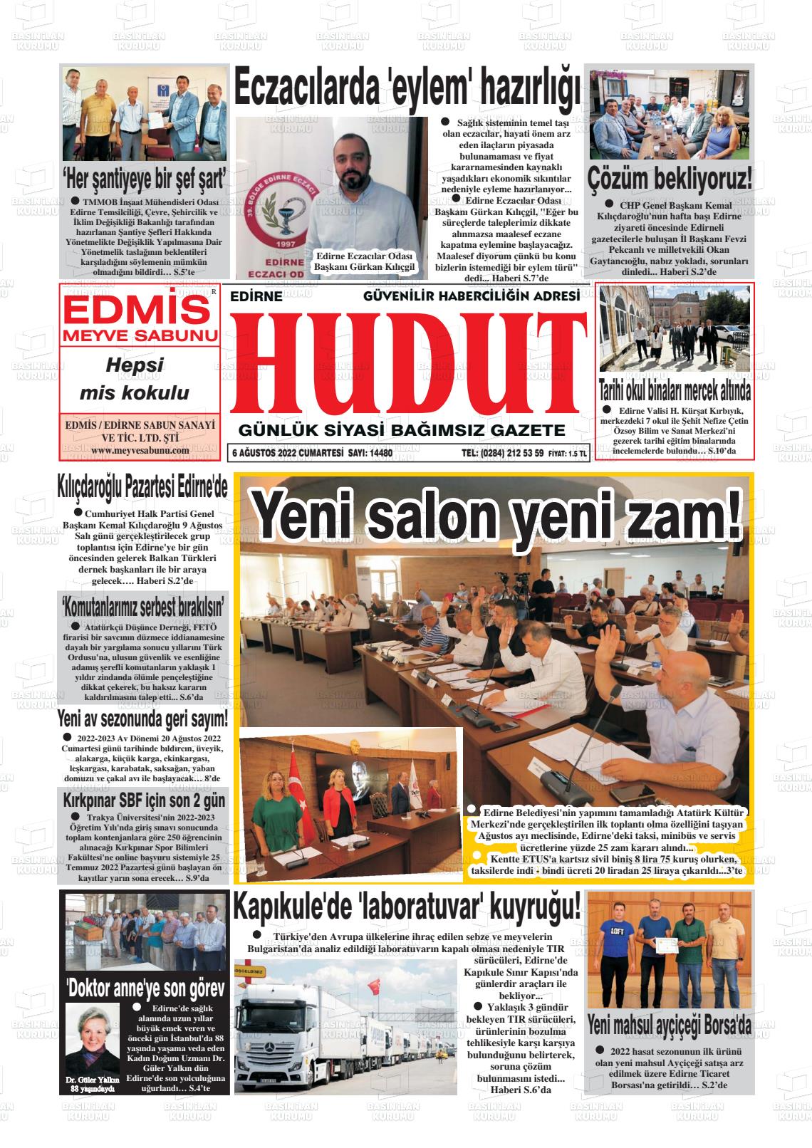 06 Ağustos 2022 Hudut Gazete Manşeti