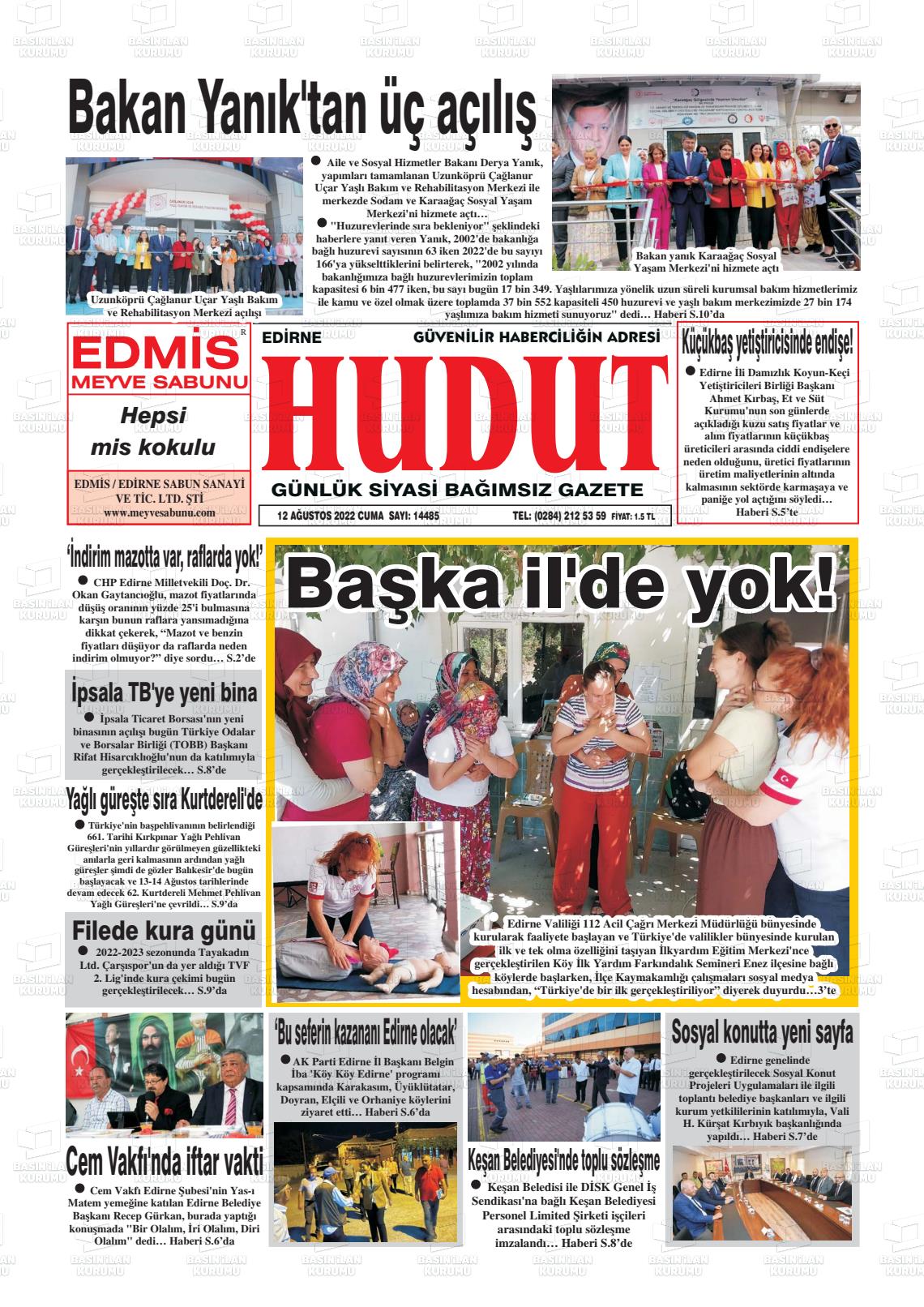 12 Ağustos 2022 Hudut Gazete Manşeti