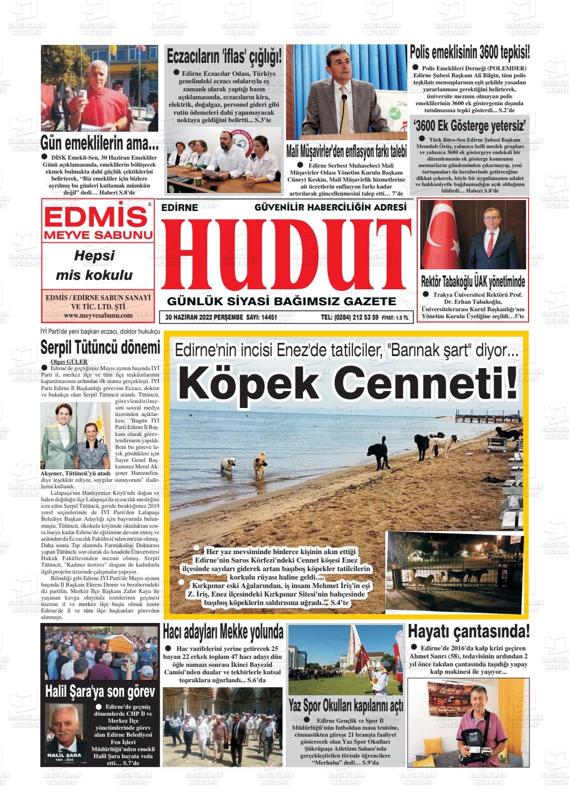 01 Temmuz 2022 Hudut Gazete Manşeti