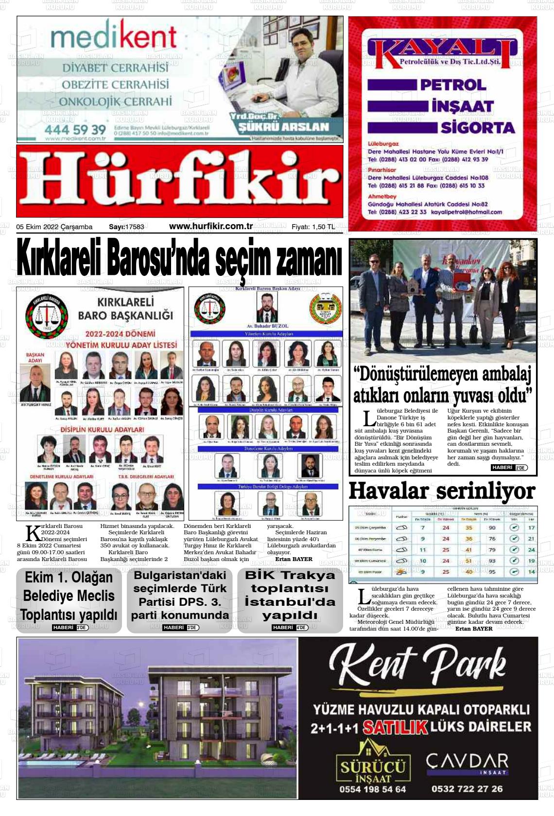 05 Ekim 2022 Hürfikir Gazete Manşeti