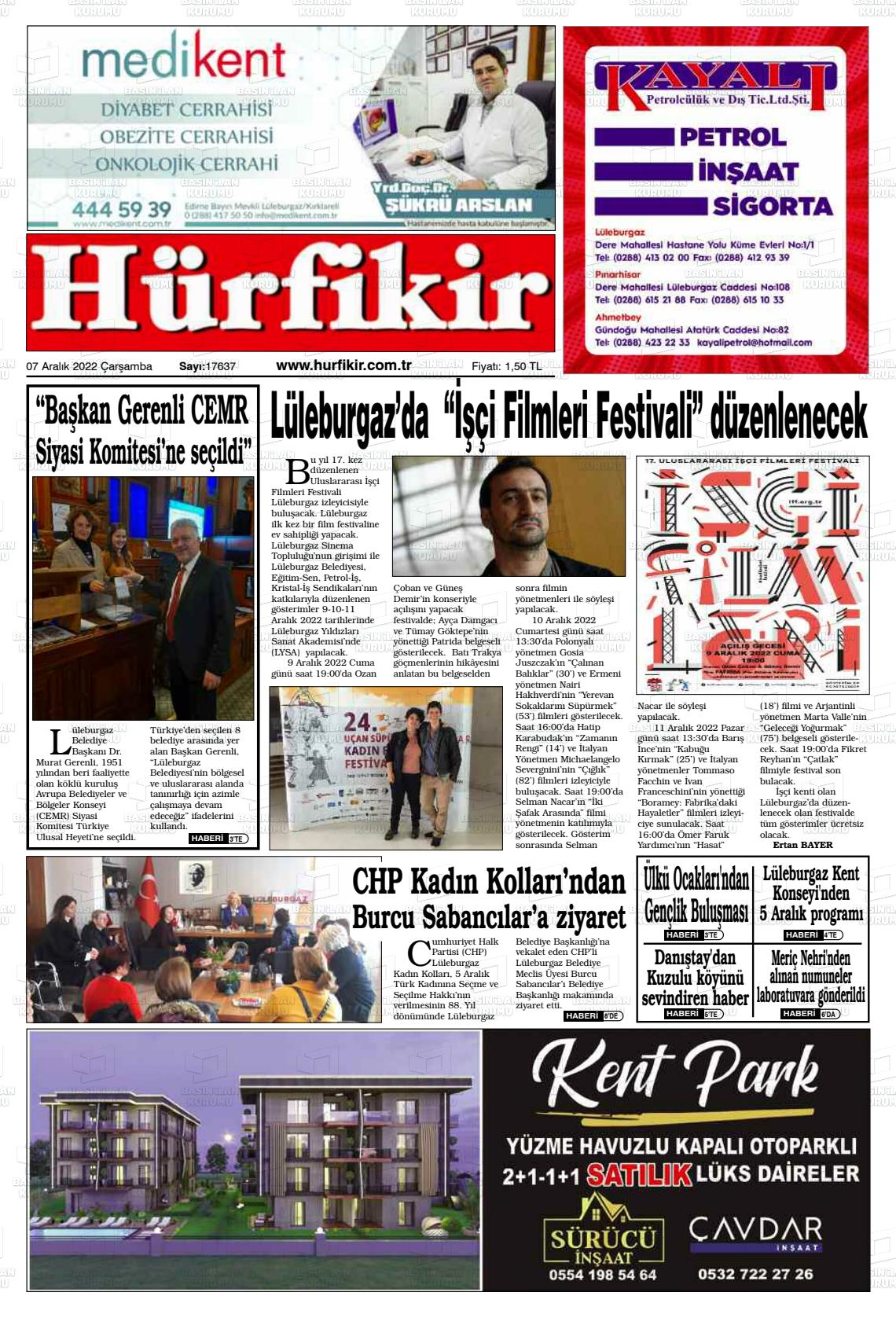 07 Aralık 2022 Hürfikir Gazete Manşeti
