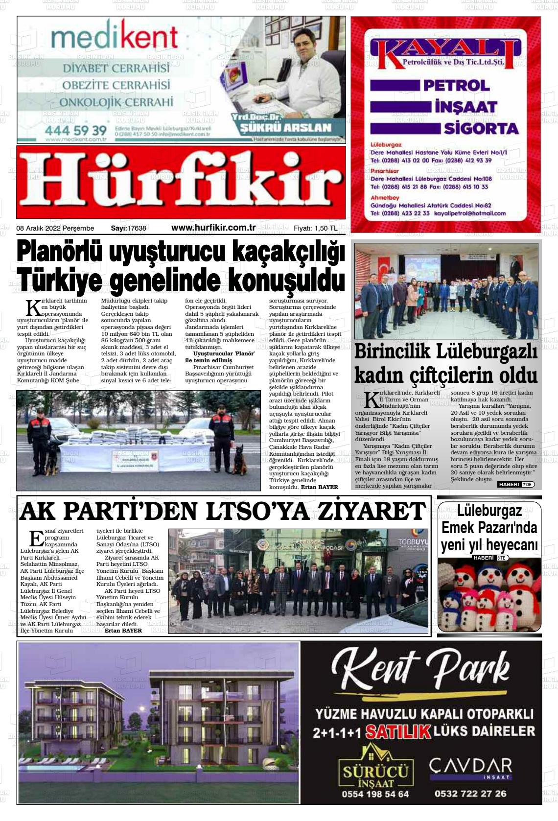 08 Aralık 2022 Hürfikir Gazete Manşeti