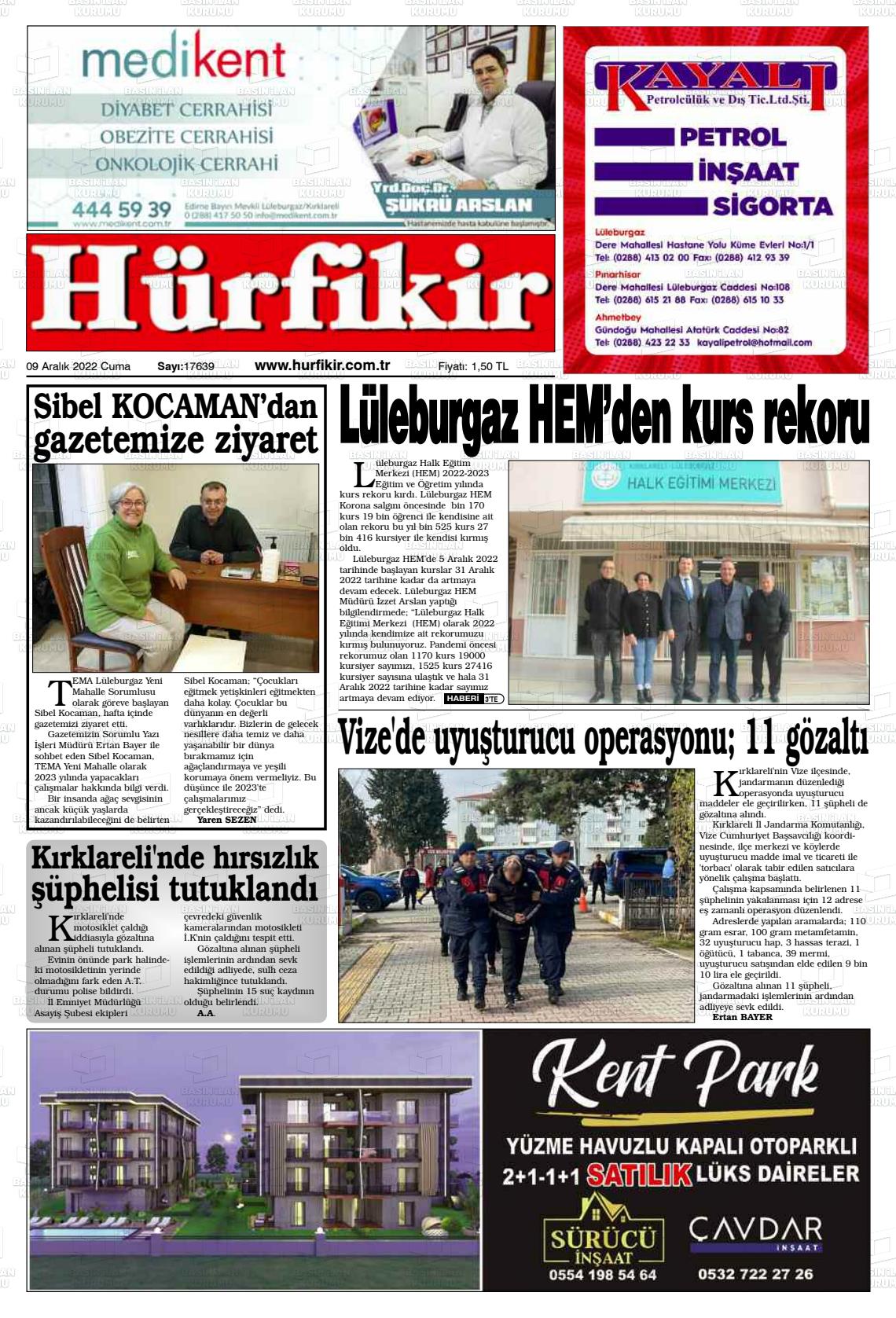 09 Aralık 2022 Hürfikir Gazete Manşeti