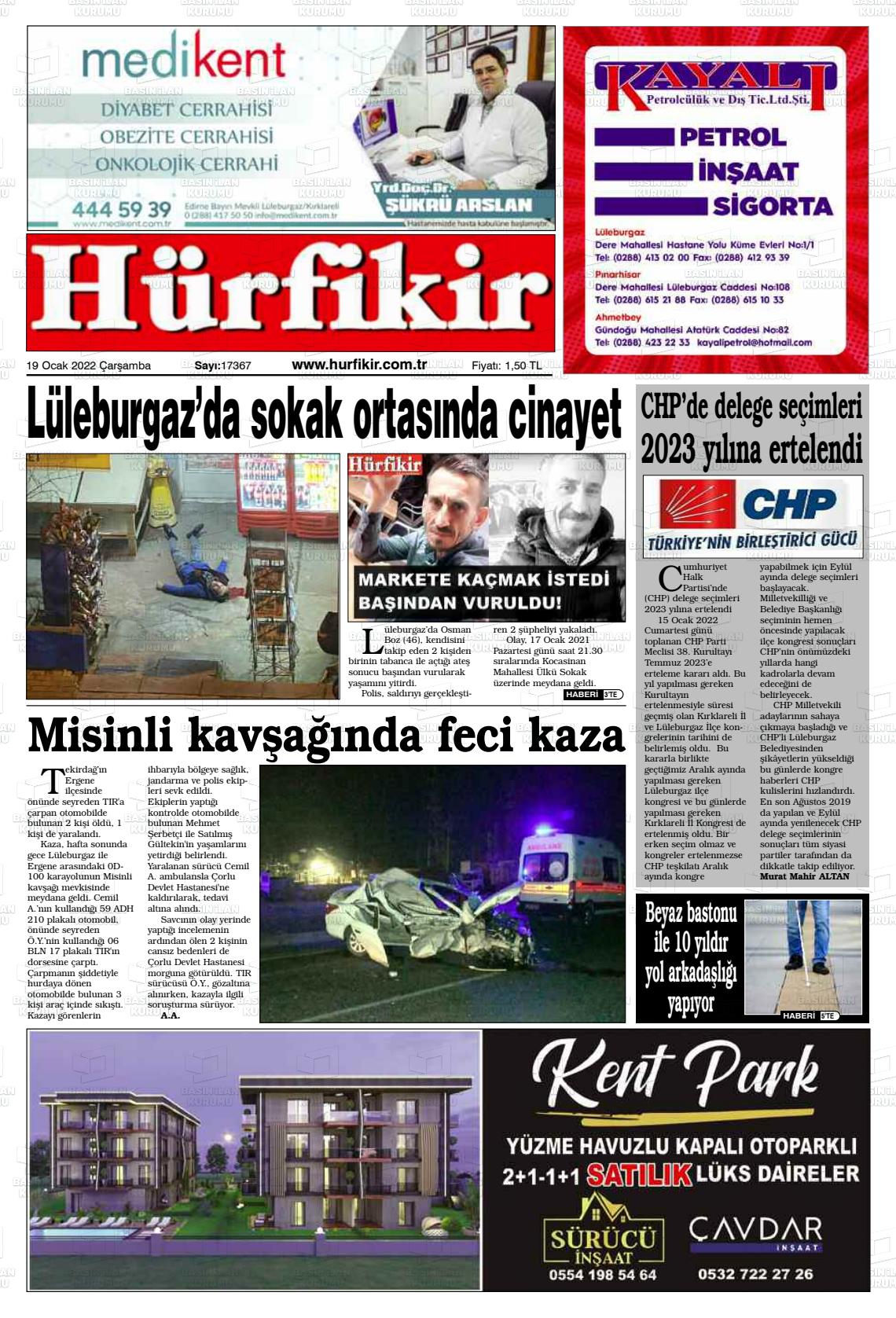 19 Ocak 2022 Hürfikir Gazete Manşeti