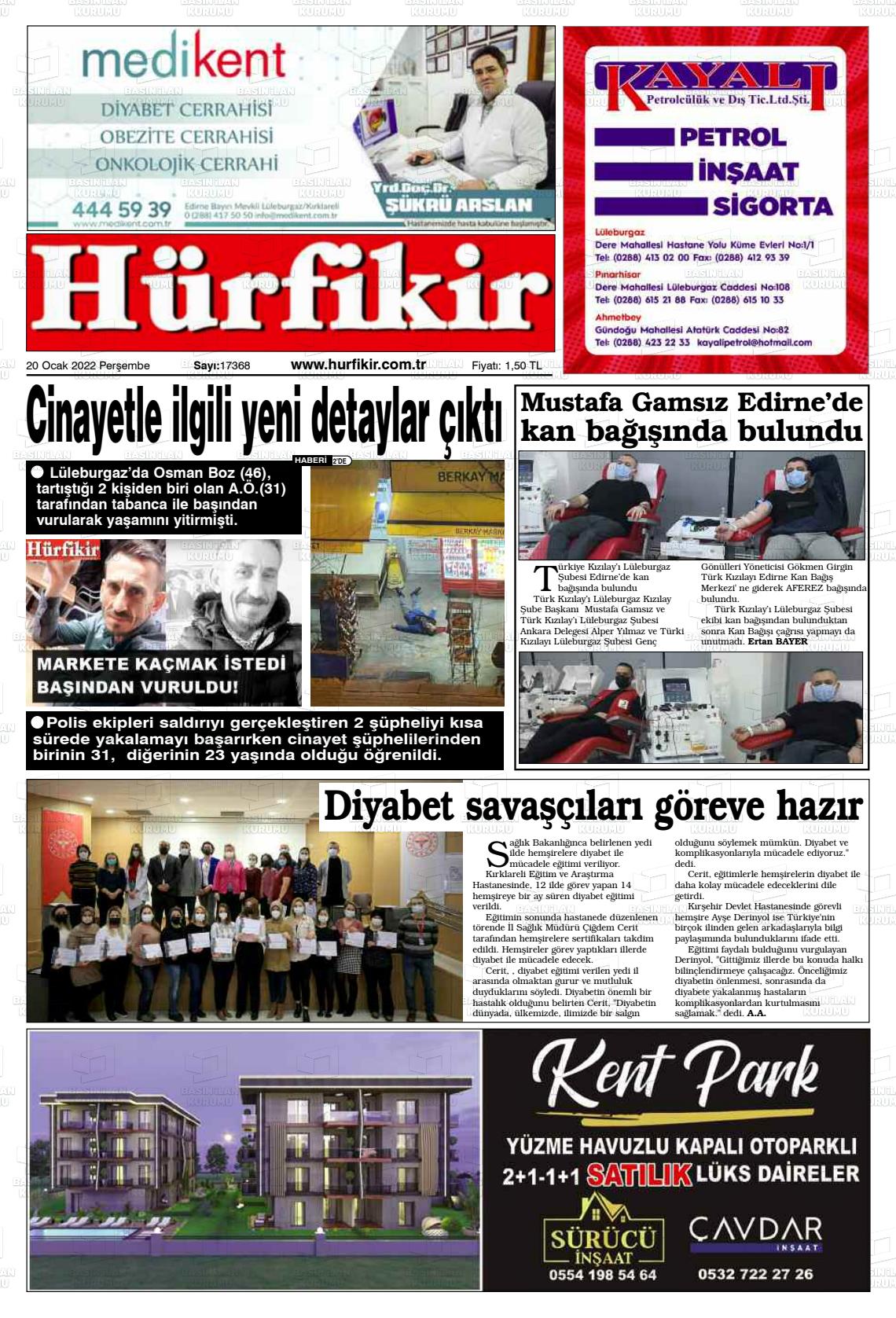 20 Ocak 2022 Hürfikir Gazete Manşeti