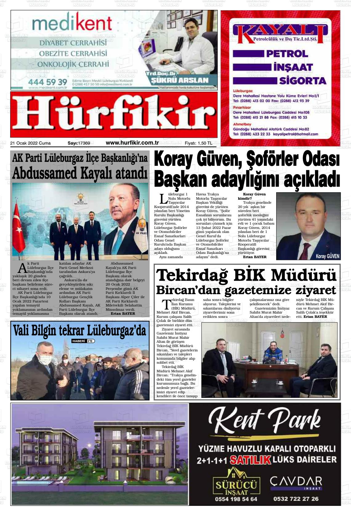 21 Ocak 2022 Hürfikir Gazete Manşeti