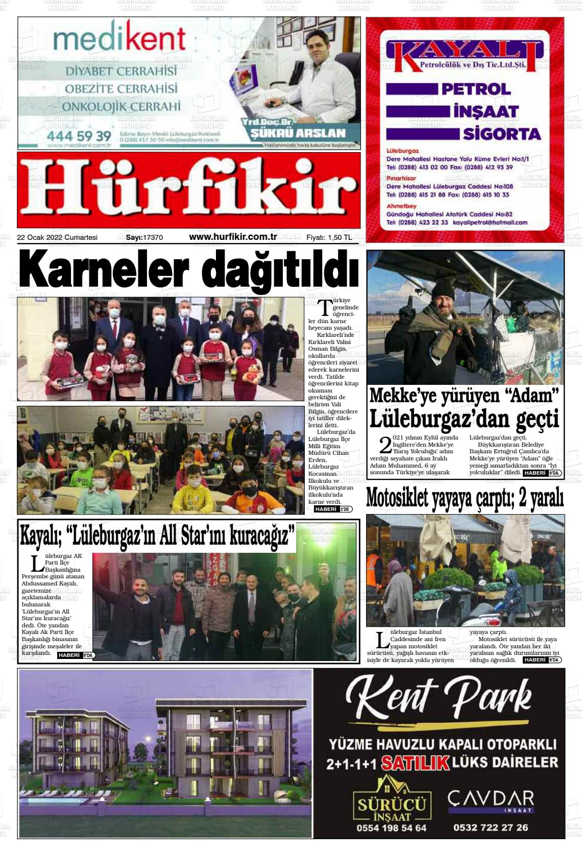 22 Ocak 2022 Hürfikir Gazete Manşeti