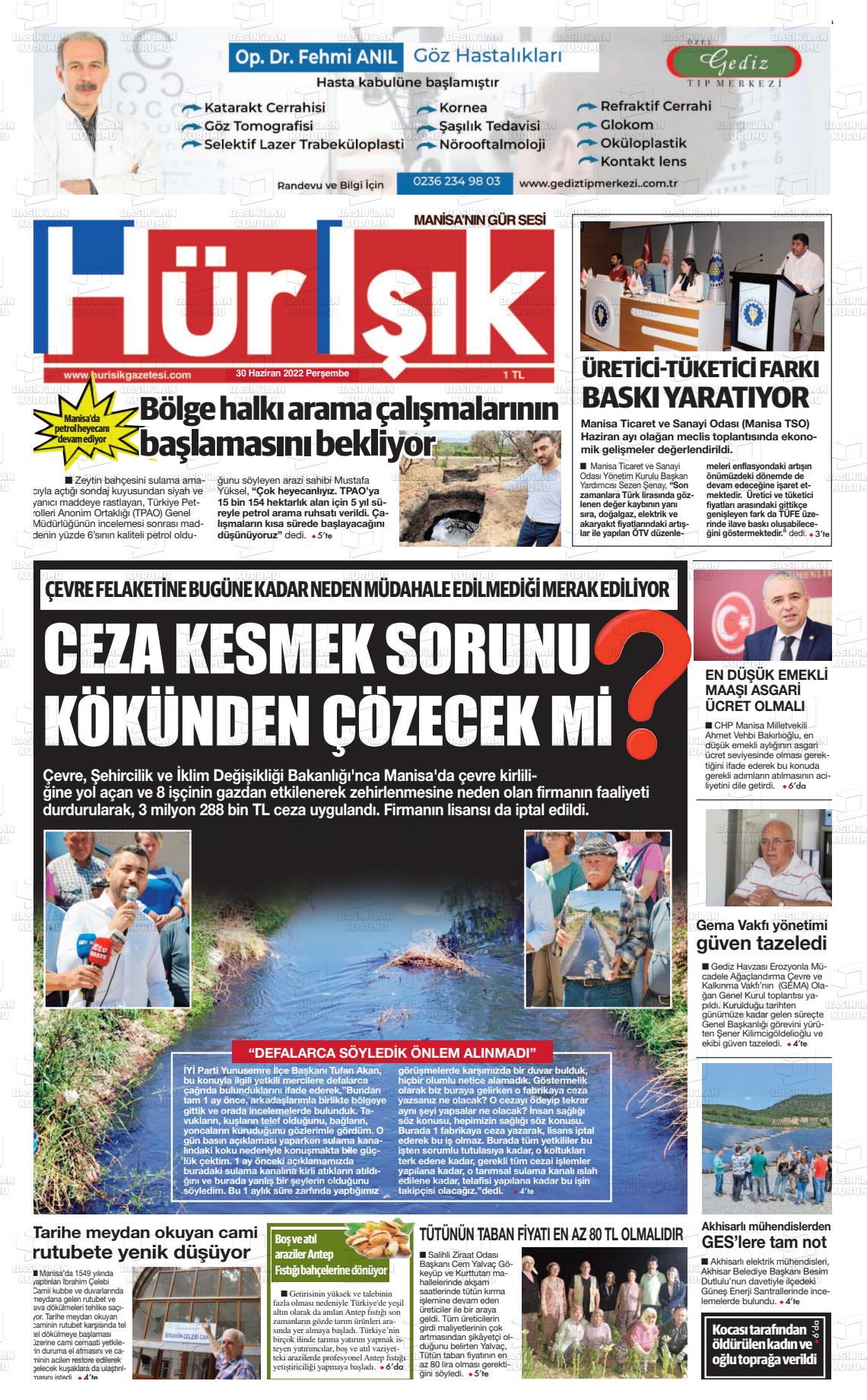 01 Temmuz 2022 Hür Işık Gazete Manşeti