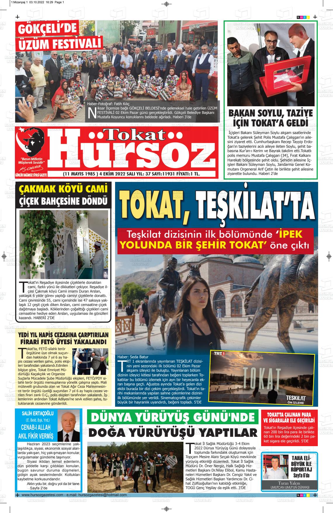 04 Ekim 2022 Hürsöz Gazete Manşeti