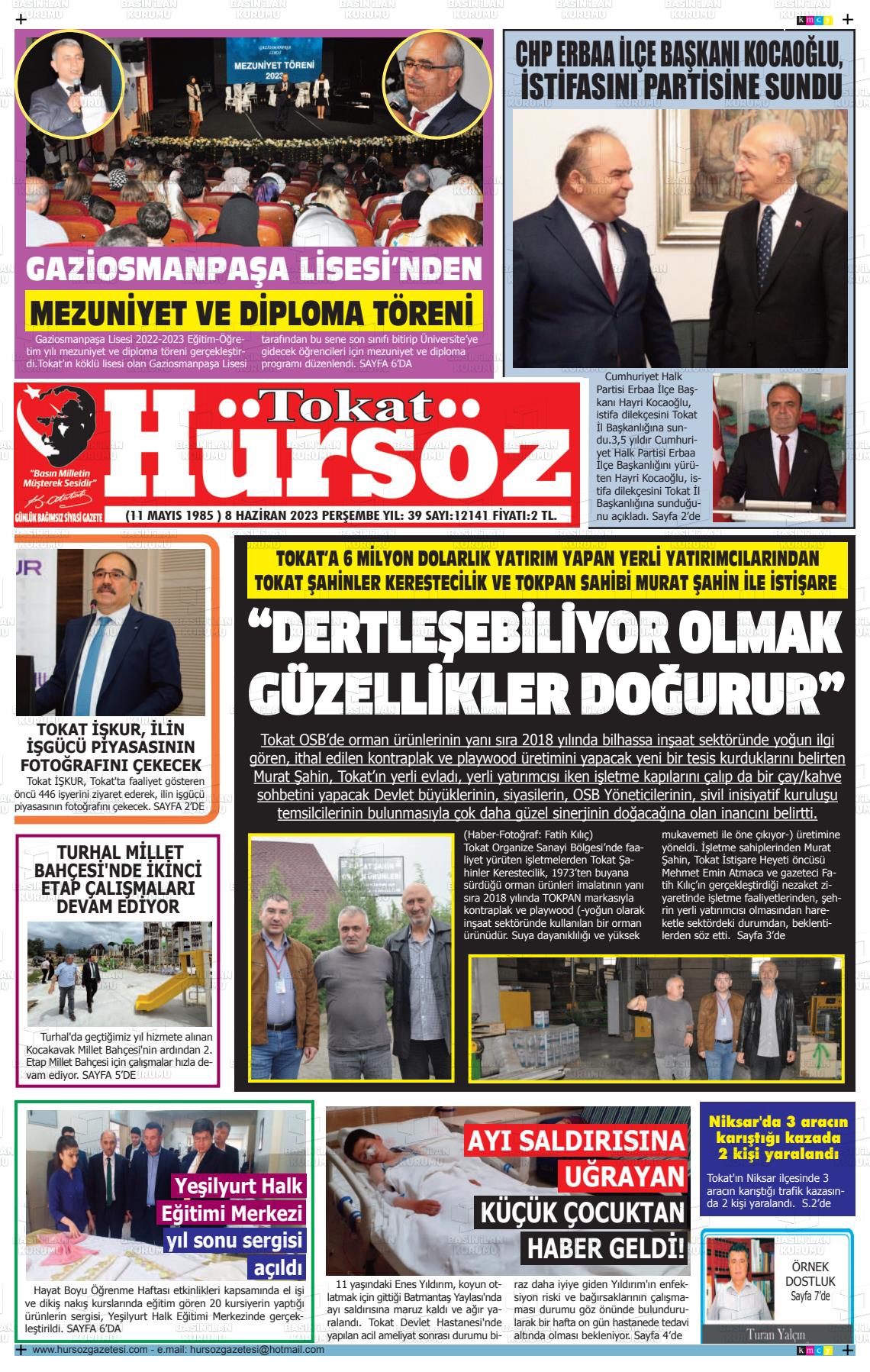 08 Haziran 2023 Hürsöz Gazete Manşeti
