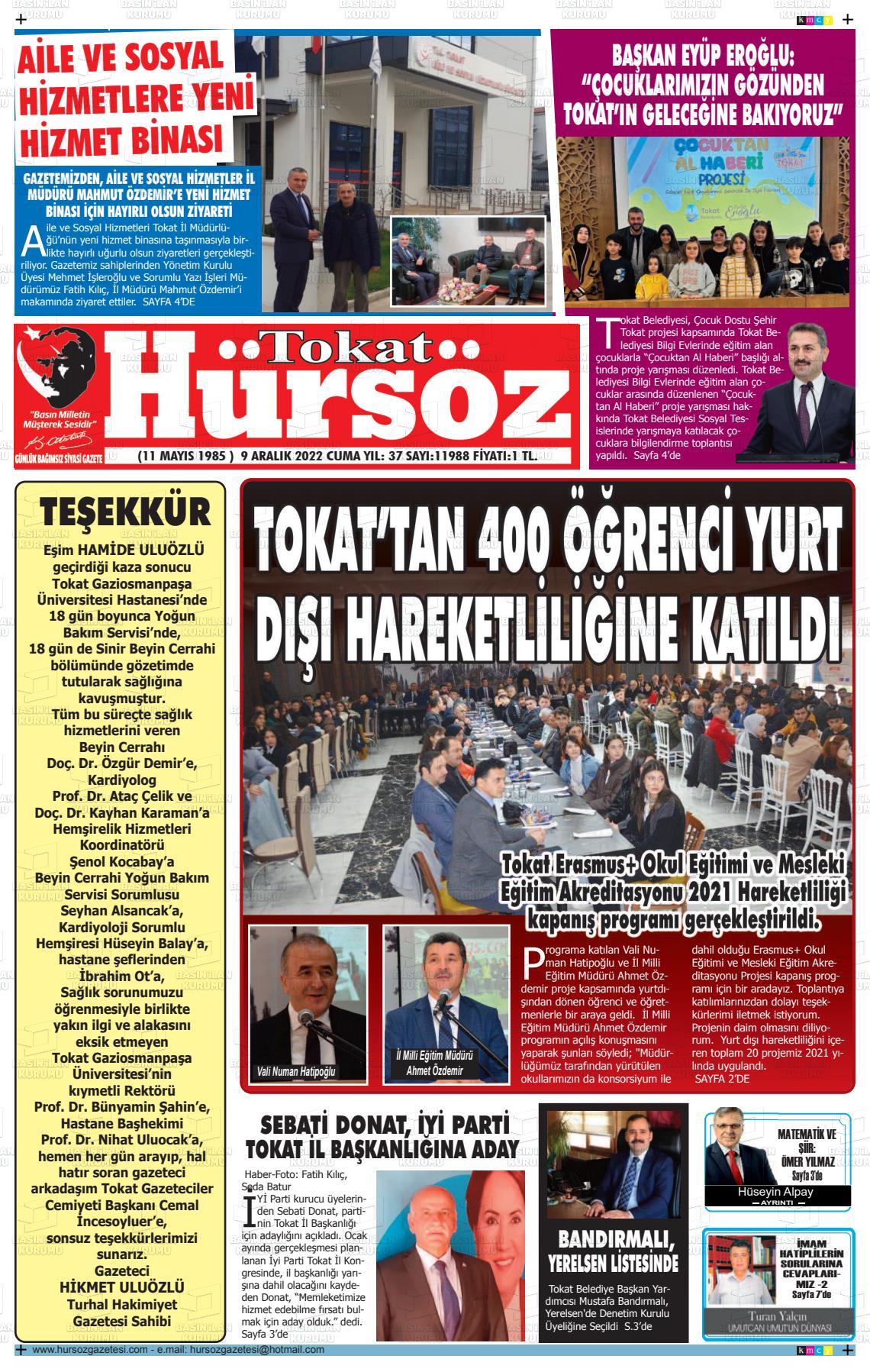 09 Aralık 2022 Hürsöz Gazete Manşeti