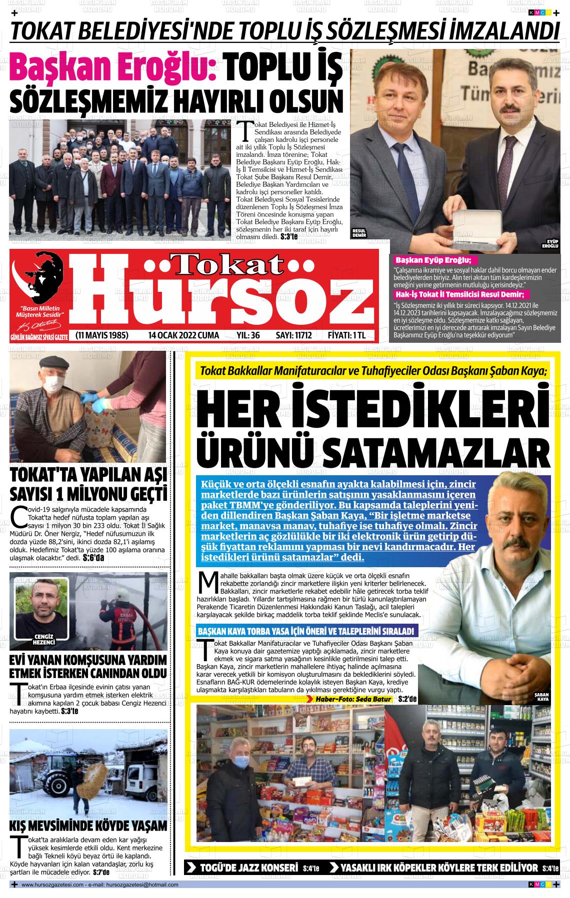 14 Ocak 2022 Hürsöz Gazete Manşeti