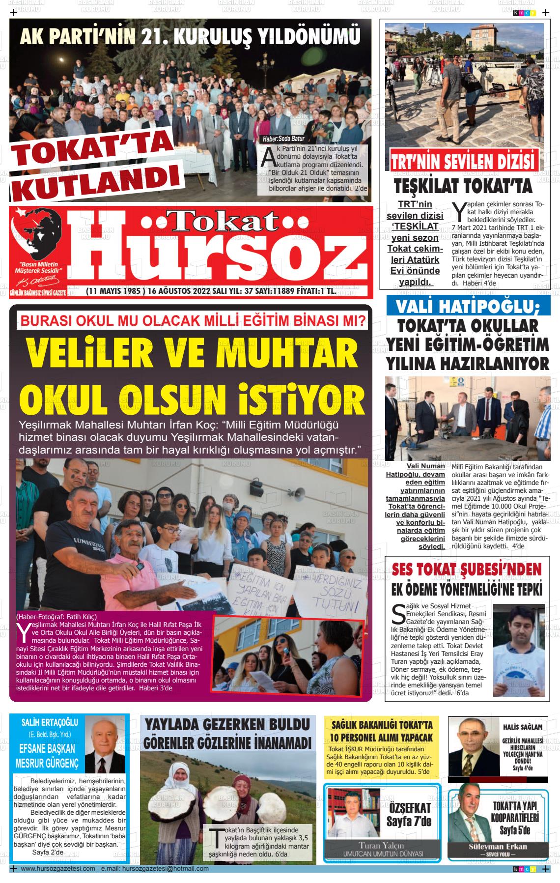 16 Ağustos 2022 Hürsöz Gazete Manşeti