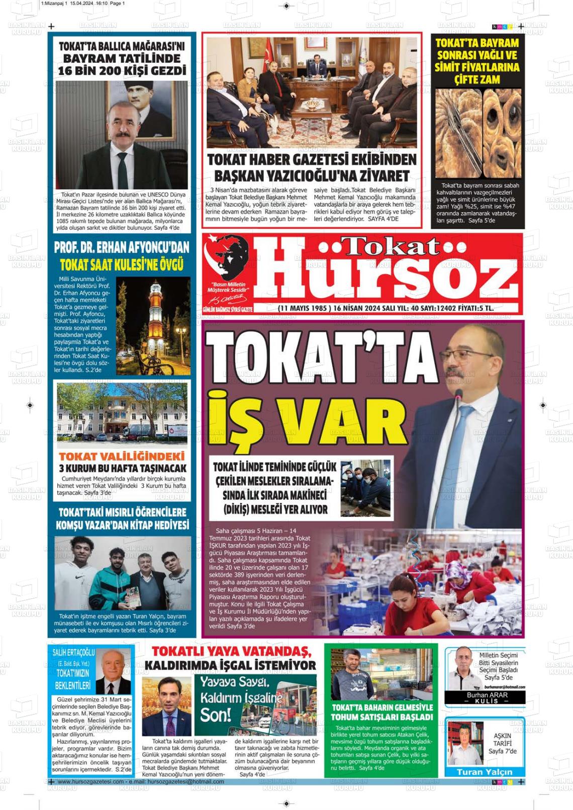 17 Nisan 2024 Hürsöz Gazete Manşeti