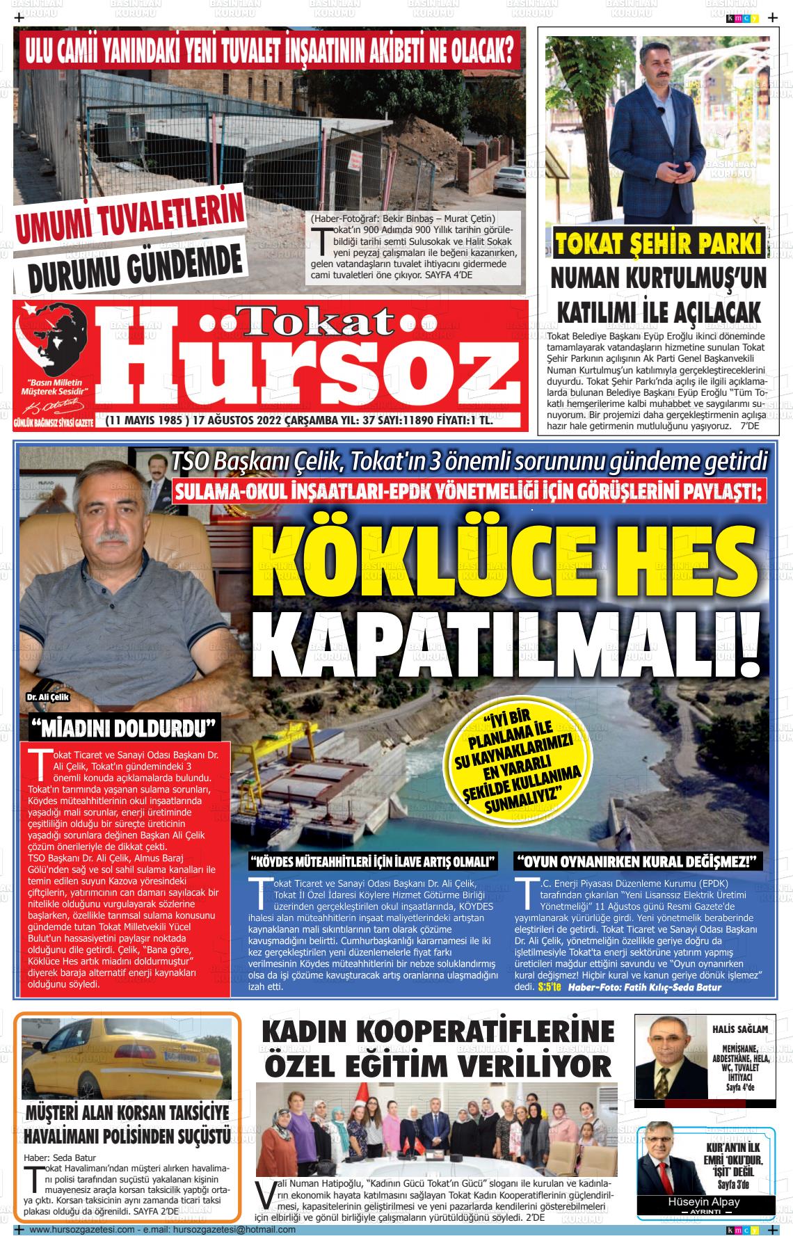 17 Ağustos 2022 Hürsöz Gazete Manşeti