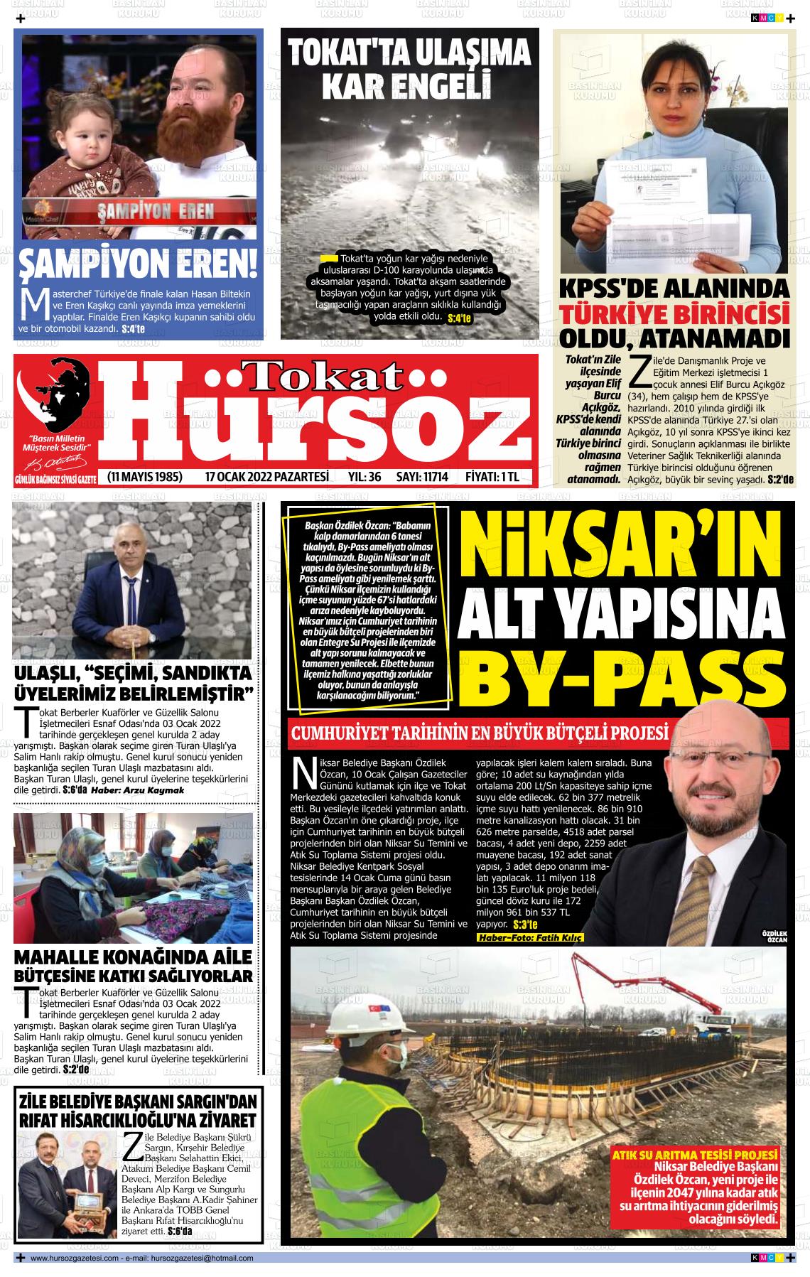 17 Ocak 2022 Hürsöz Gazete Manşeti
