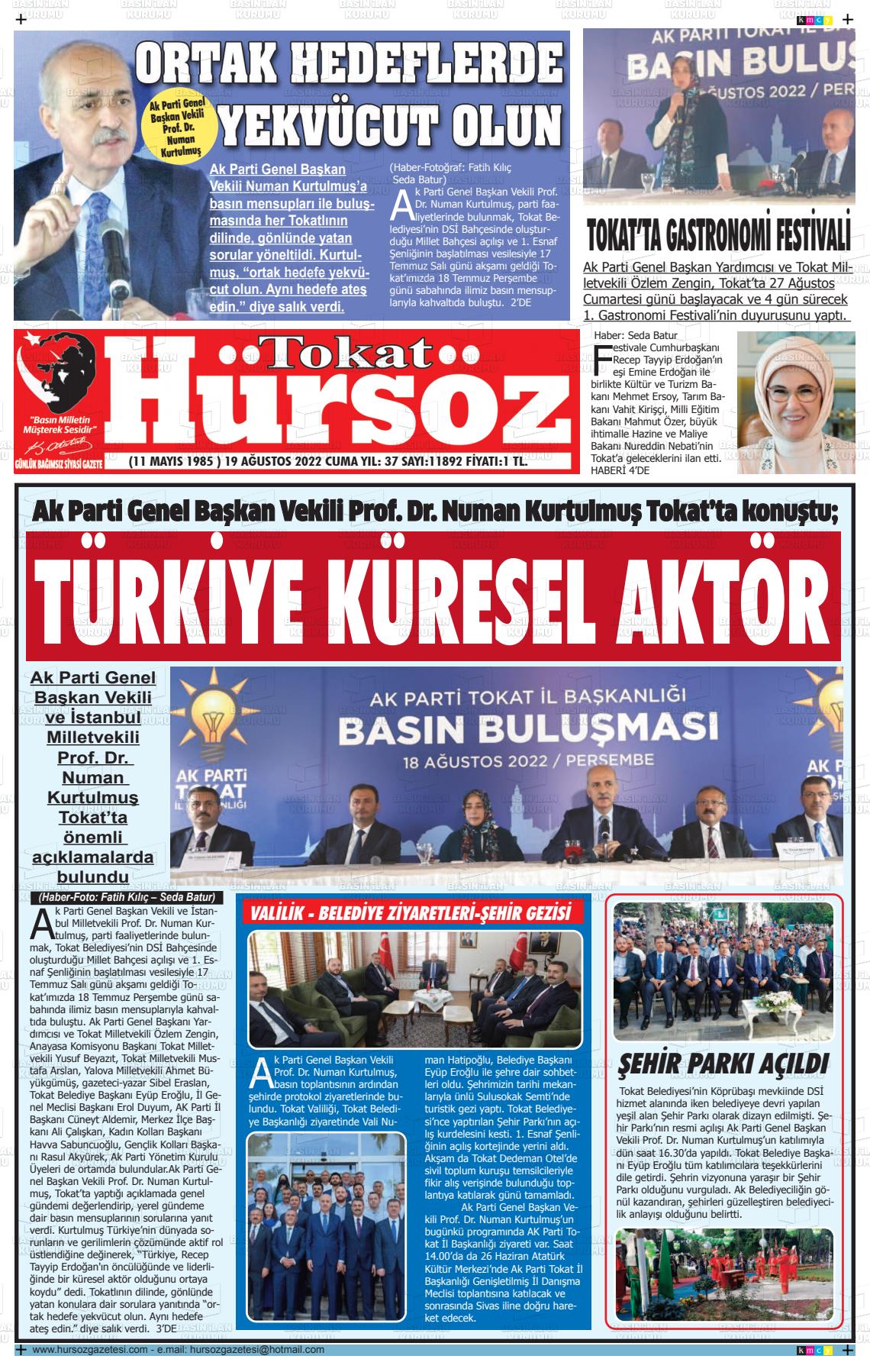 19 Ağustos 2022 Hürsöz Gazete Manşeti