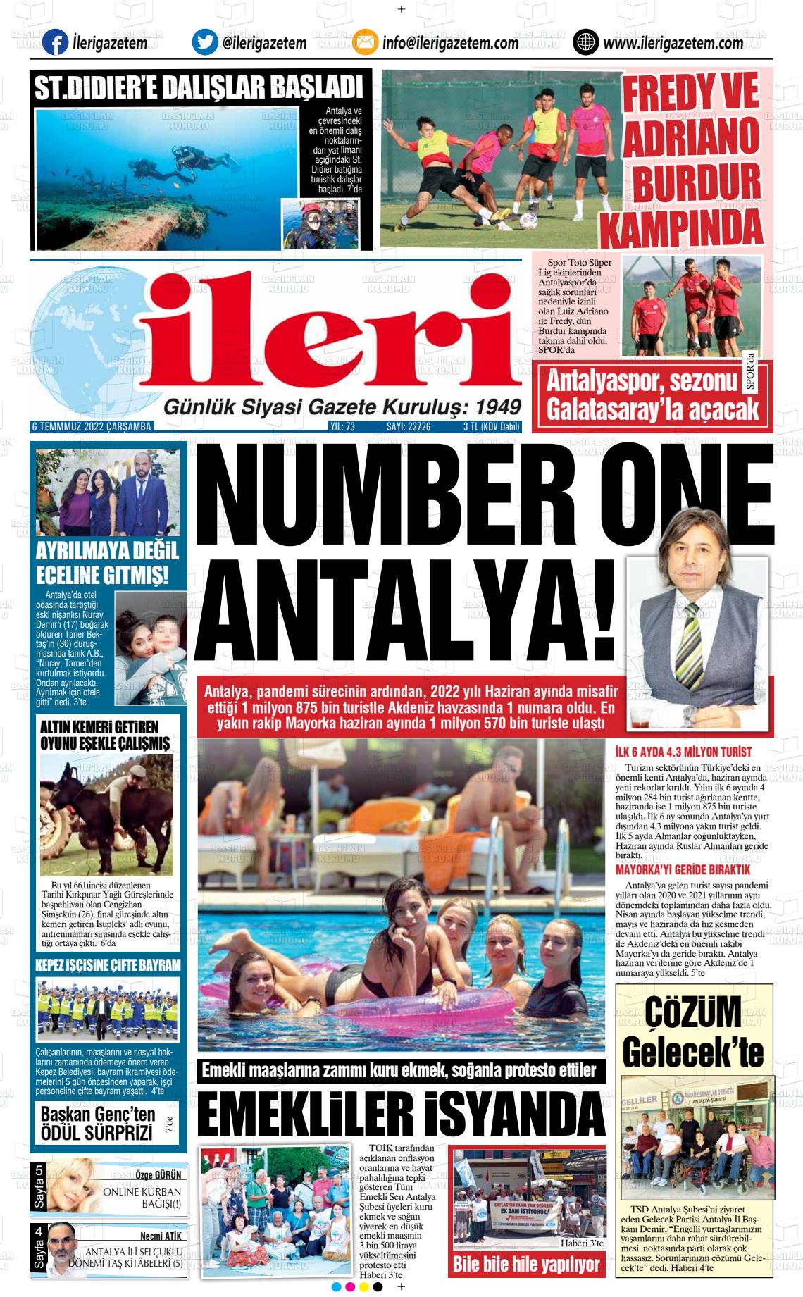 06 Temmuz 2022 Antalya İleri Gazetem Gazete Manşeti