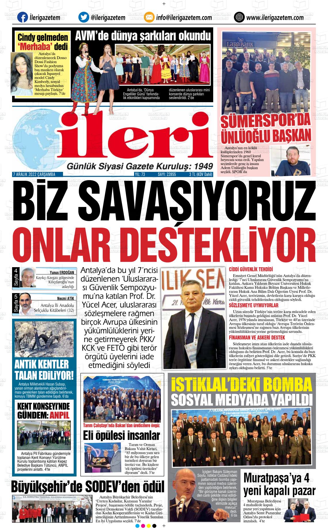 07 Aralık 2022 Antalya İleri Gazetem Gazete Manşeti