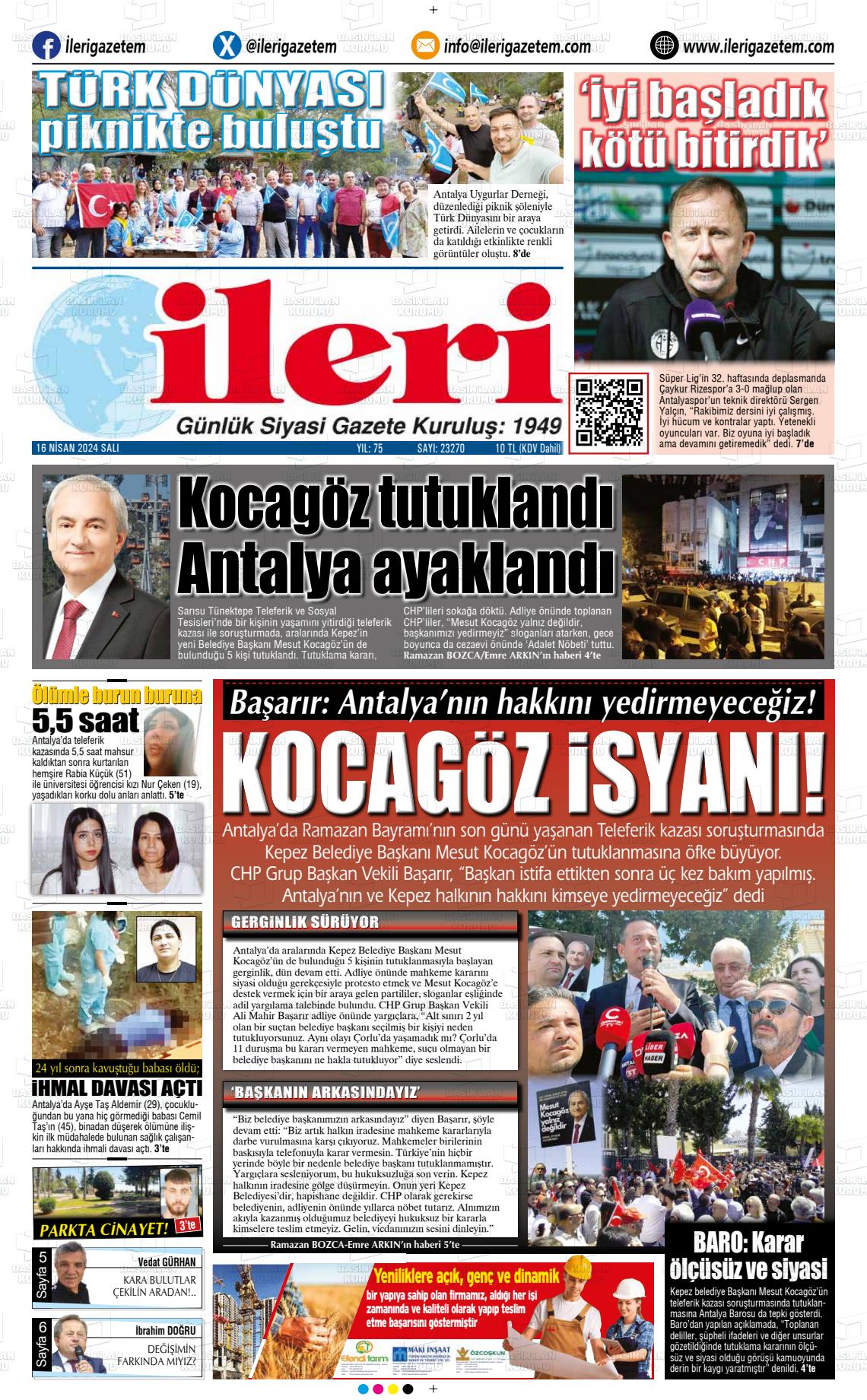 18 Nisan 2024 Antalya İleri Gazetem Gazete Manşeti