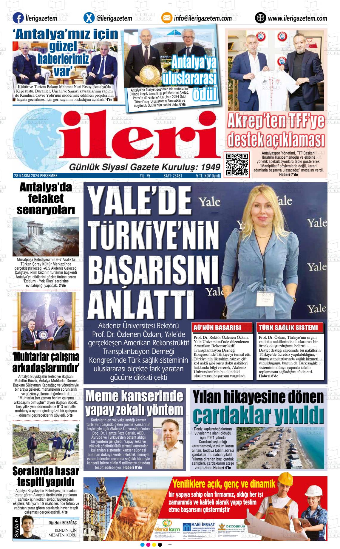 26 Ocak 2025 Antalya İleri Gazetem Gazete Manşeti